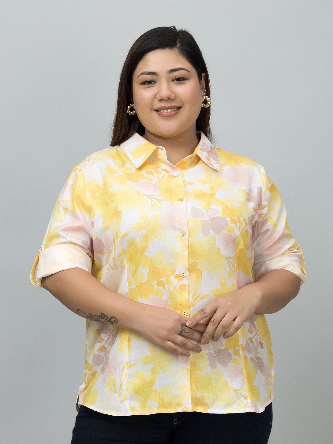 

PURYS PLUS Women Classic Floral Opaque Printed Casual Shirt, Yellow