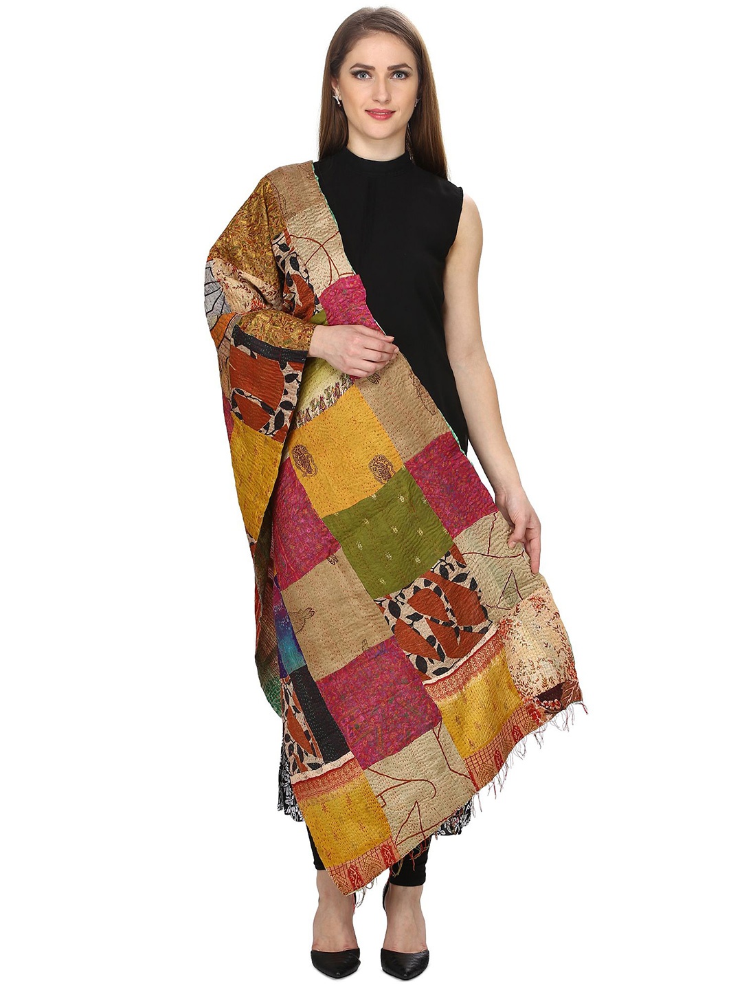 

LOOM LEGACY Geometric Embroidered Kanta Dupatta, Gold