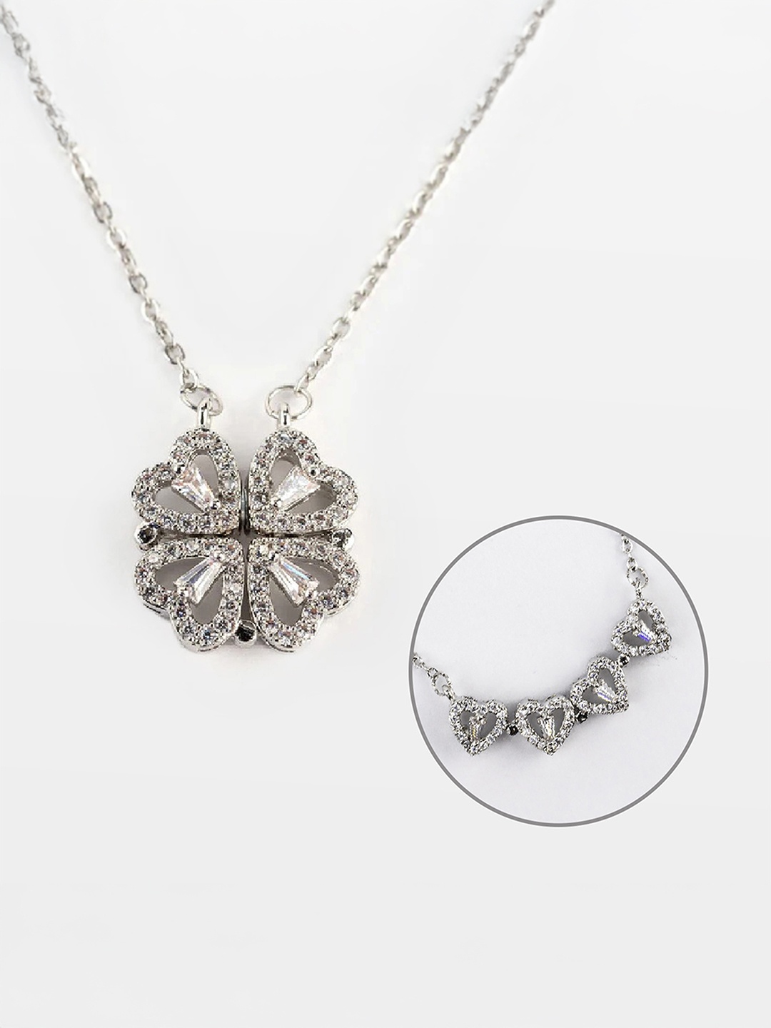 

Mesmerize Silver Plated Clover Magnetic Necklace