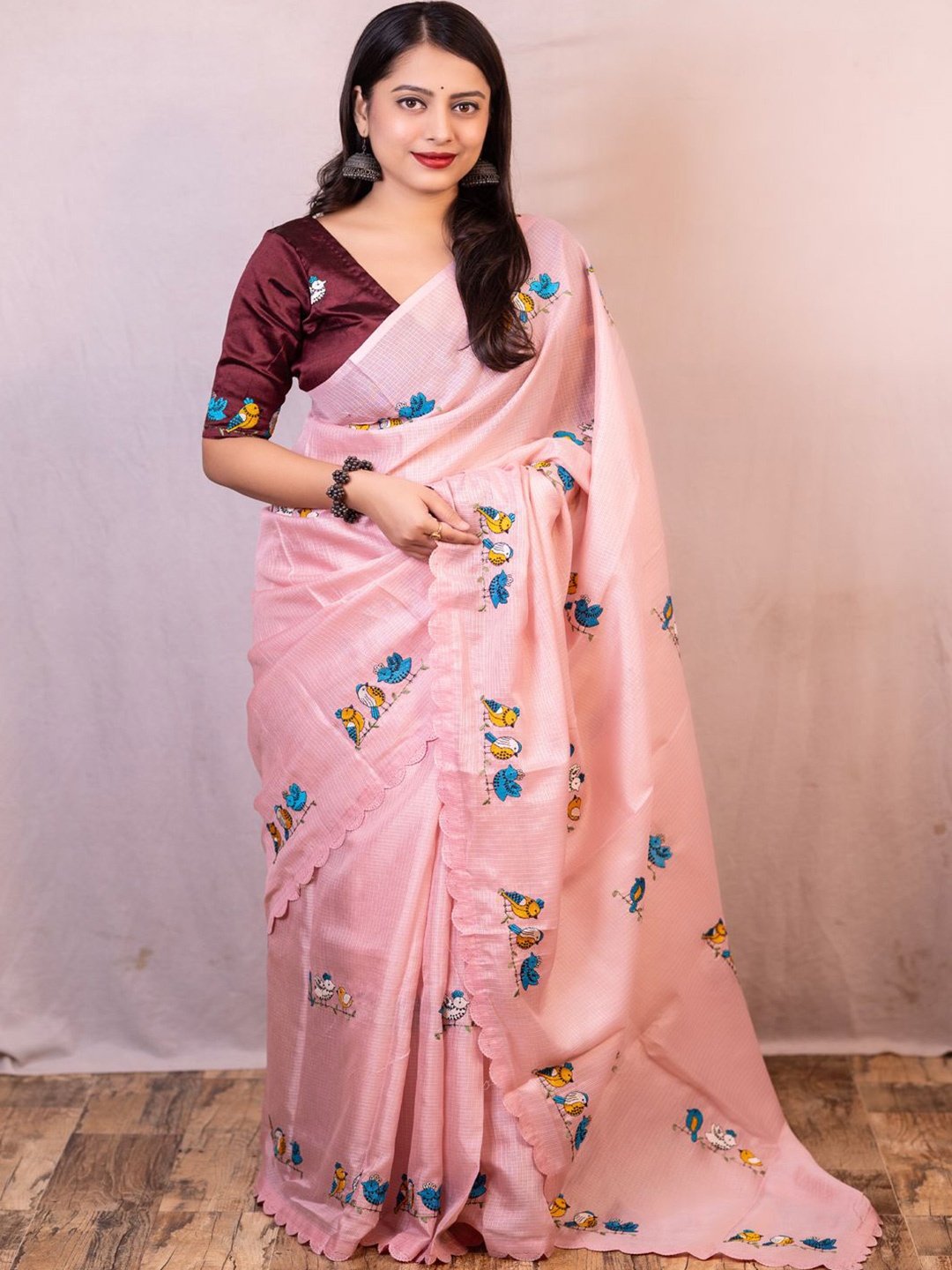 

Panzora Ethnic Motifs Embroidered Art Silk Saree, Pink