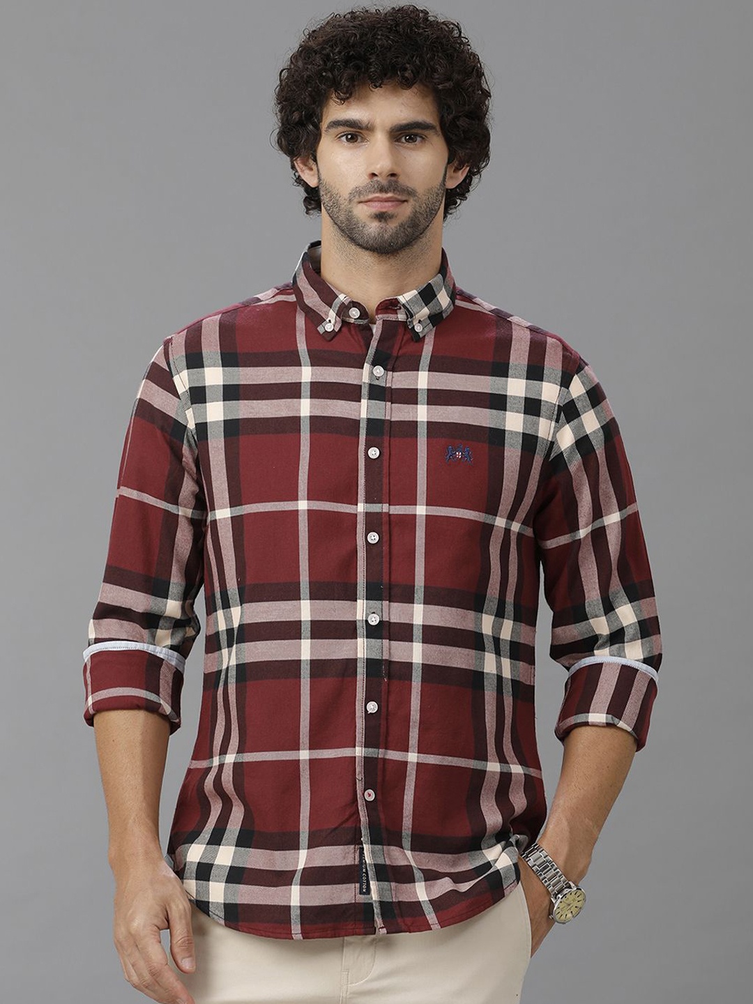 

Double Two Men Comfort Slim Fit Tartan Checks Opaque Checked Casual Shirt, Maroon