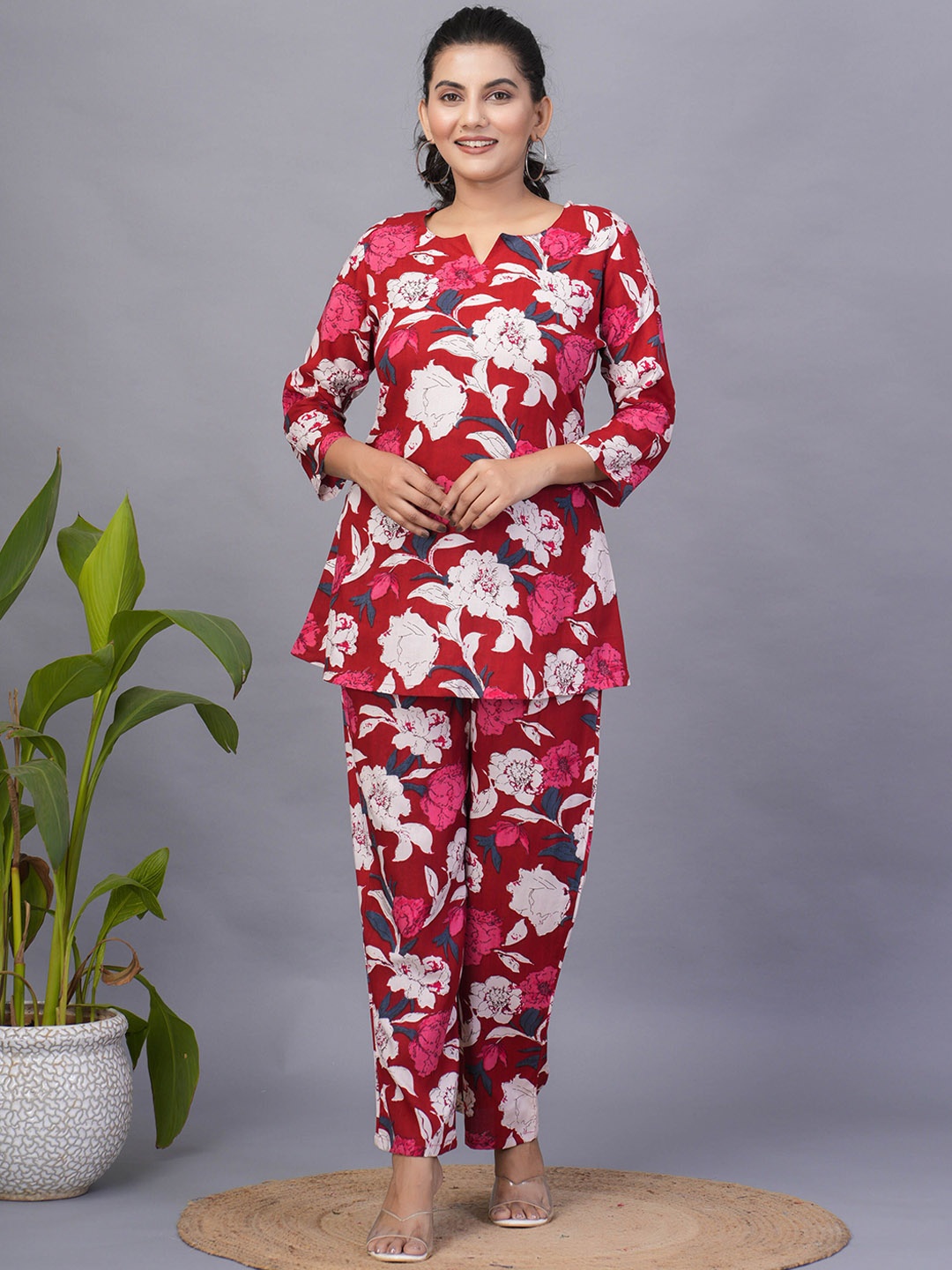 

KALINI Printed Tunic With Trouser Co-Ords, Red