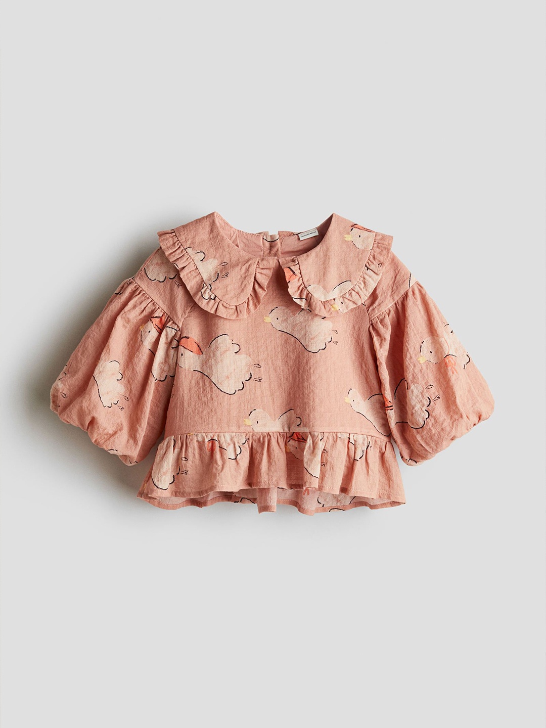 

H&M Puff-Sleeve Seersucker Blouse, Orange