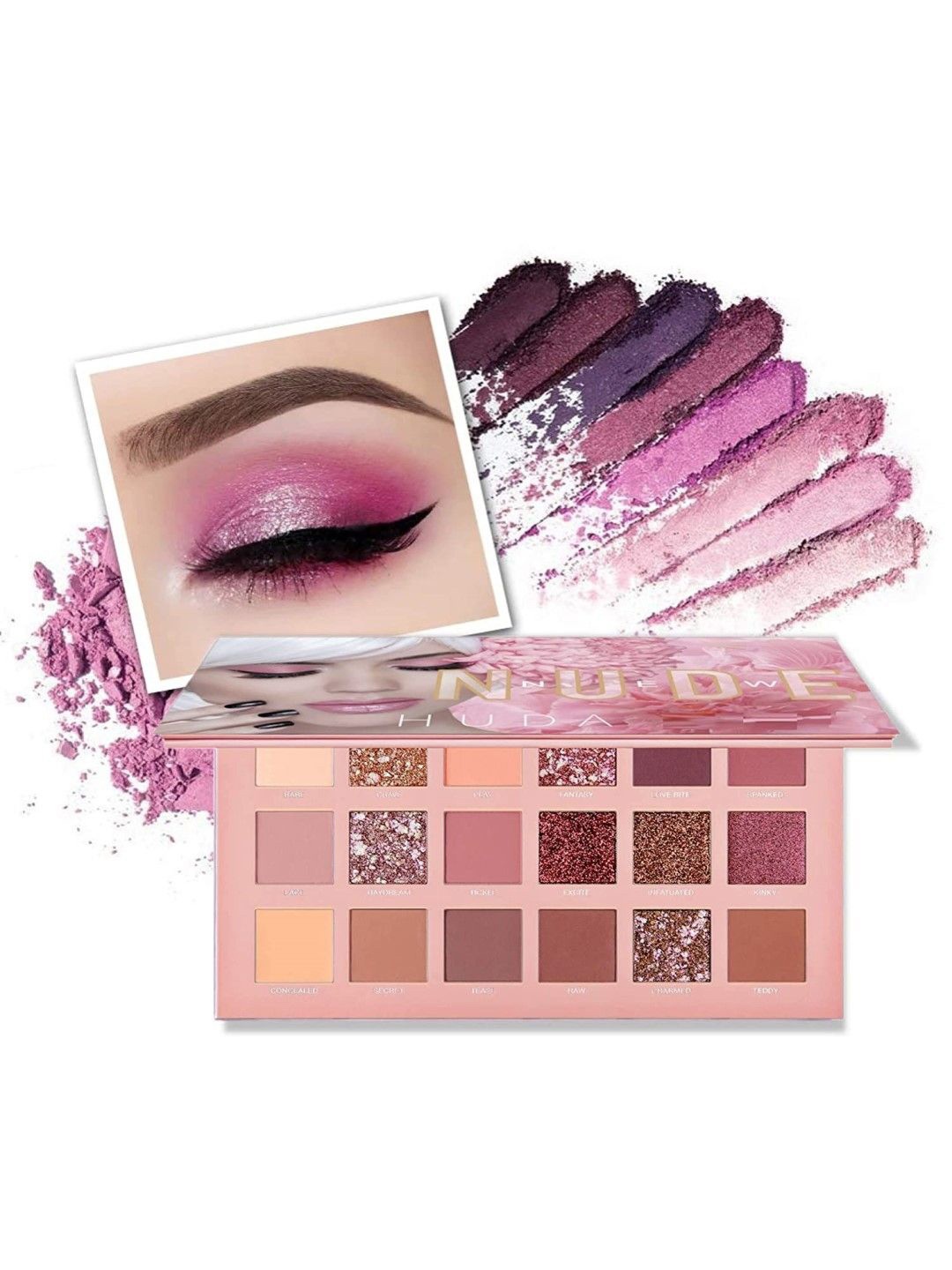 

Huda Girl 18 Colors Matte & Shimmery Long Lasting Eyeshadow Palette - 18 g - Nude Edition, Pink