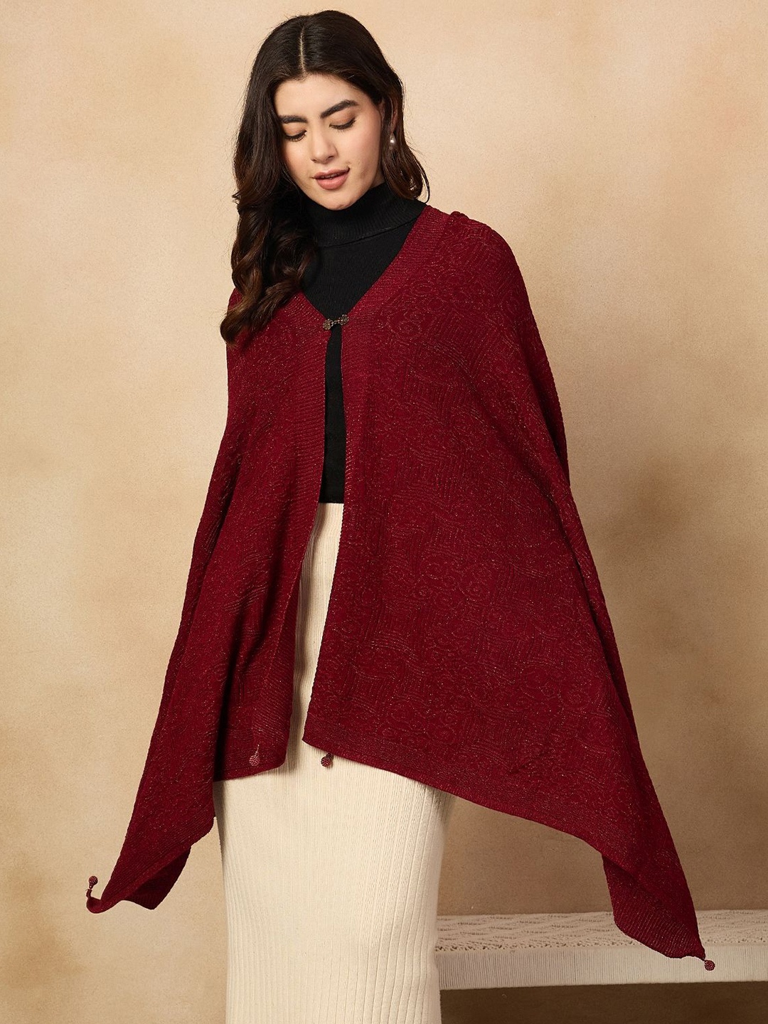 

InWeave Women Longline Shimmer AcrylicPoncho, Maroon