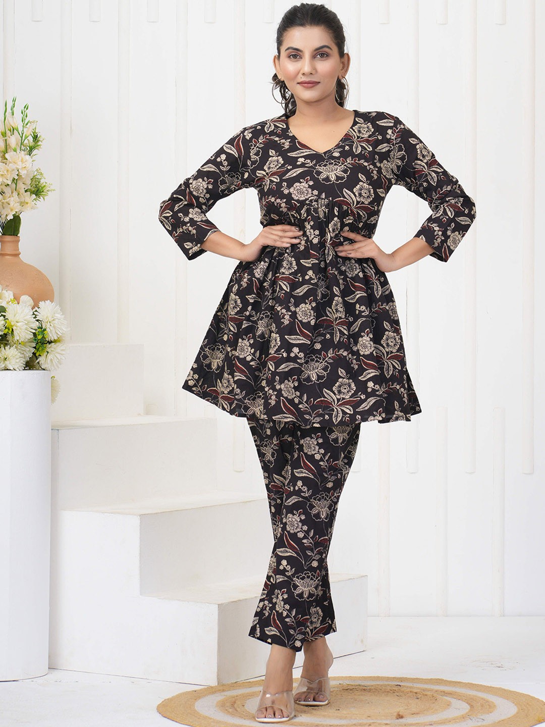 

KALINI Printed Top With Trousers Co-Ords, Black