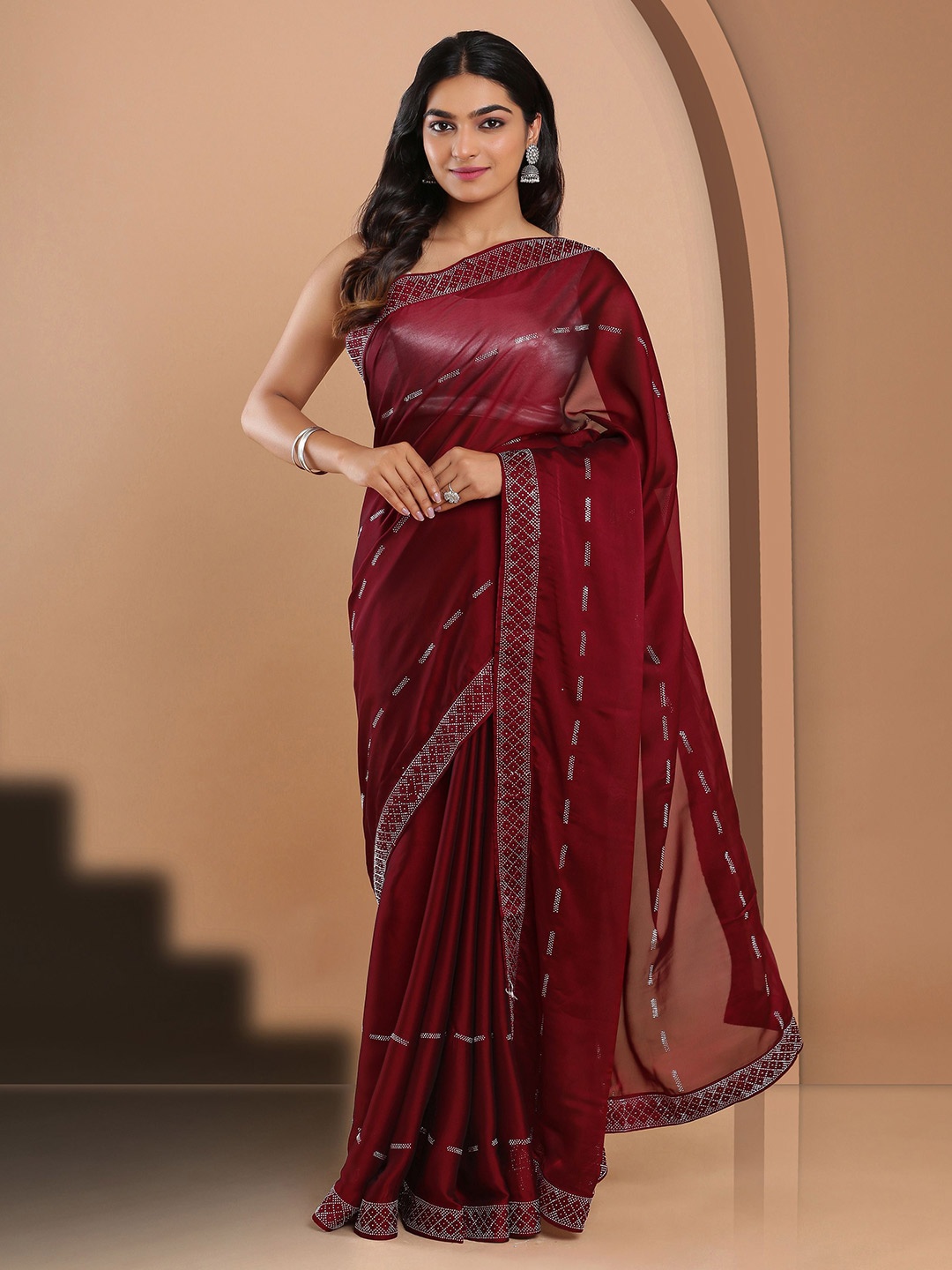 

Kalyan Silks Embellished Poly Georgette Jamdani Saree, Maroon