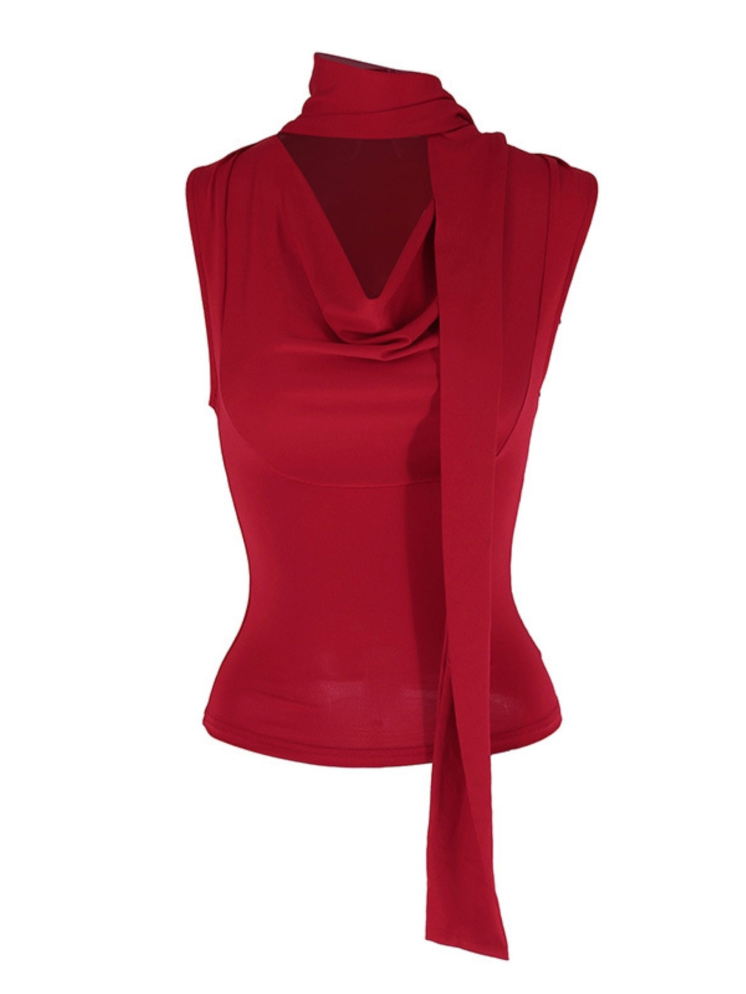 

KPOP Women Cowl Neck Sleeveless Crop Top, Red