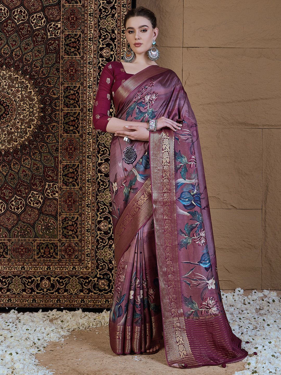 

Anouk Floral Zari Silk Blend Sungudi Saree, Burgundy