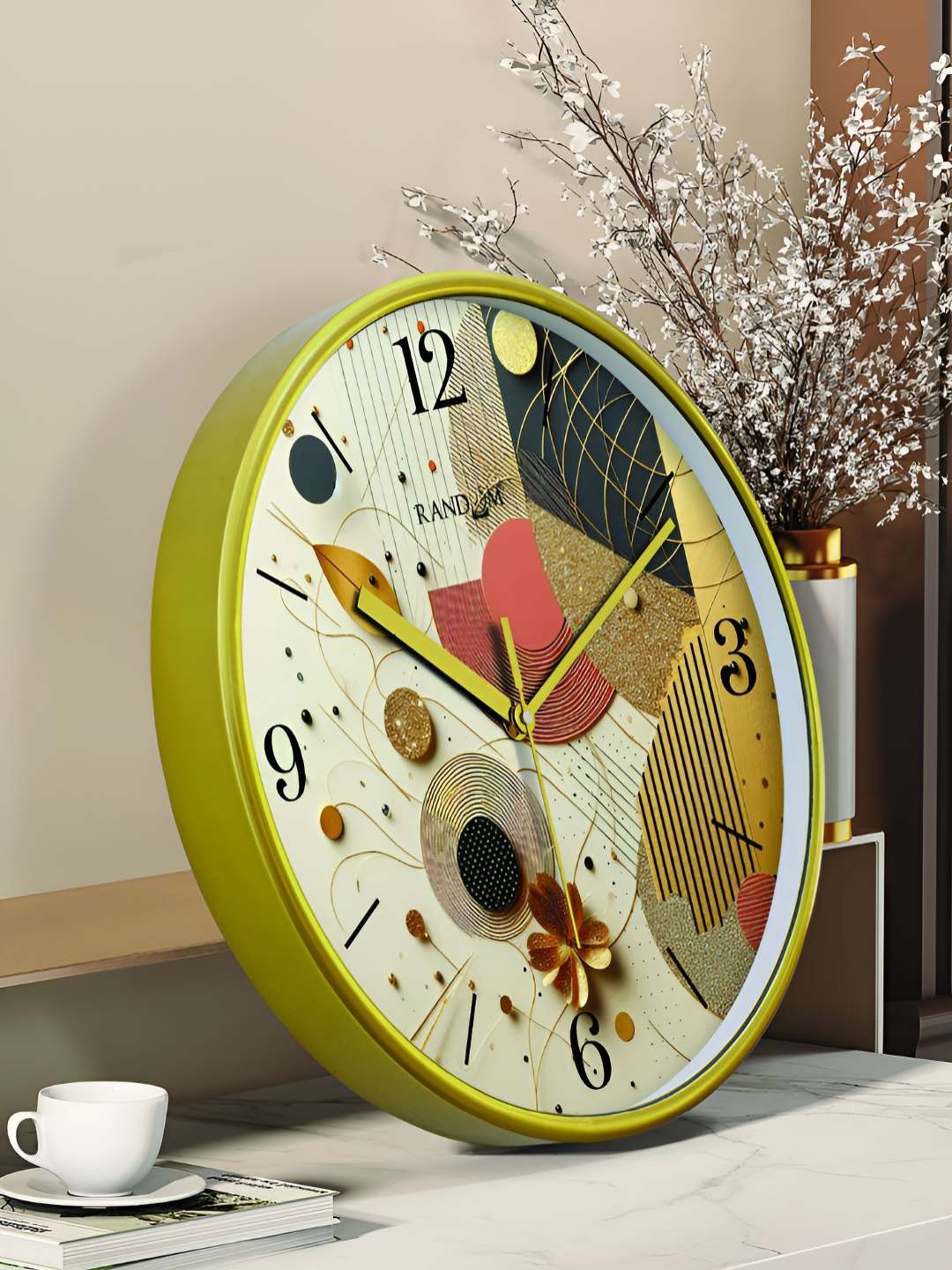 

RANDOM Printed Round Shaped Sweep Silent Movement Contemporary Wall Clock, Off white