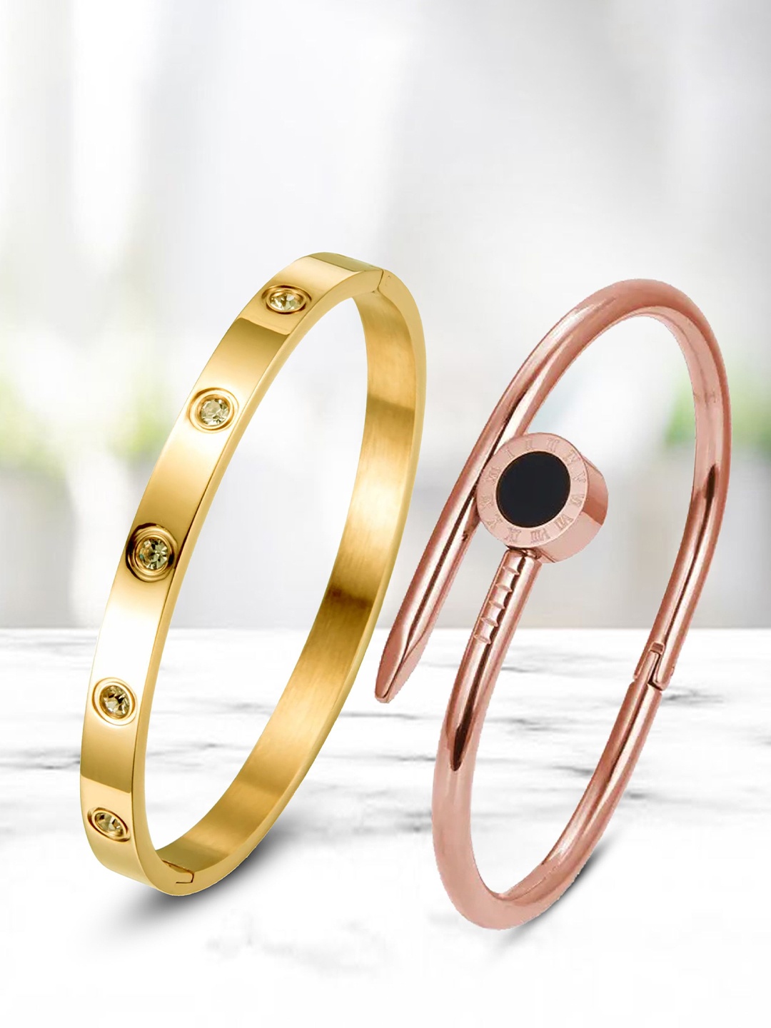 

MEENAZ Set Of 2 Gold-Plated AD Studded Stainless Steel Anti Tarnish Kada Bracelet