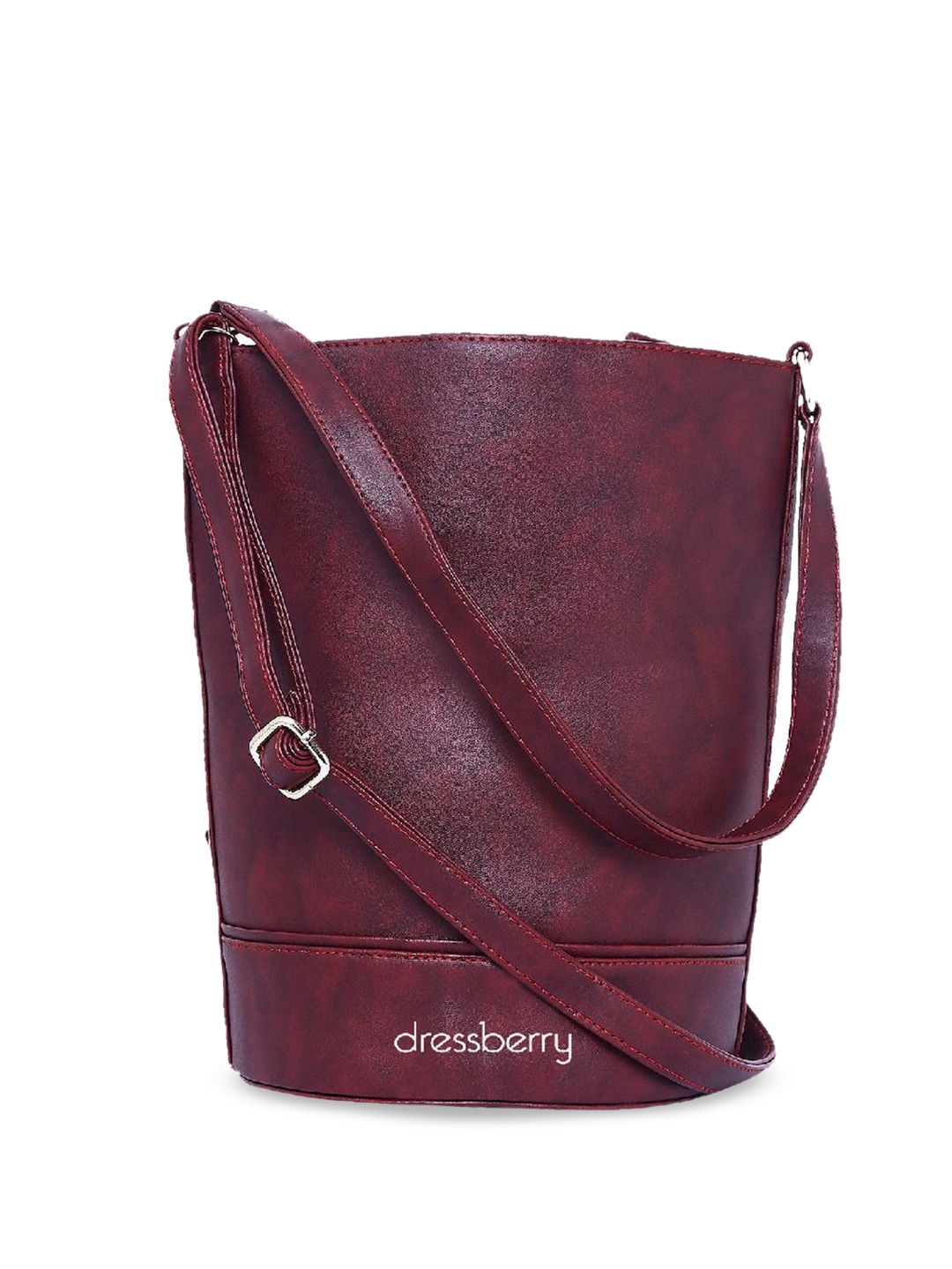 

DressBerry PU Bucket Shoulder Bag with Cut Work, Maroon