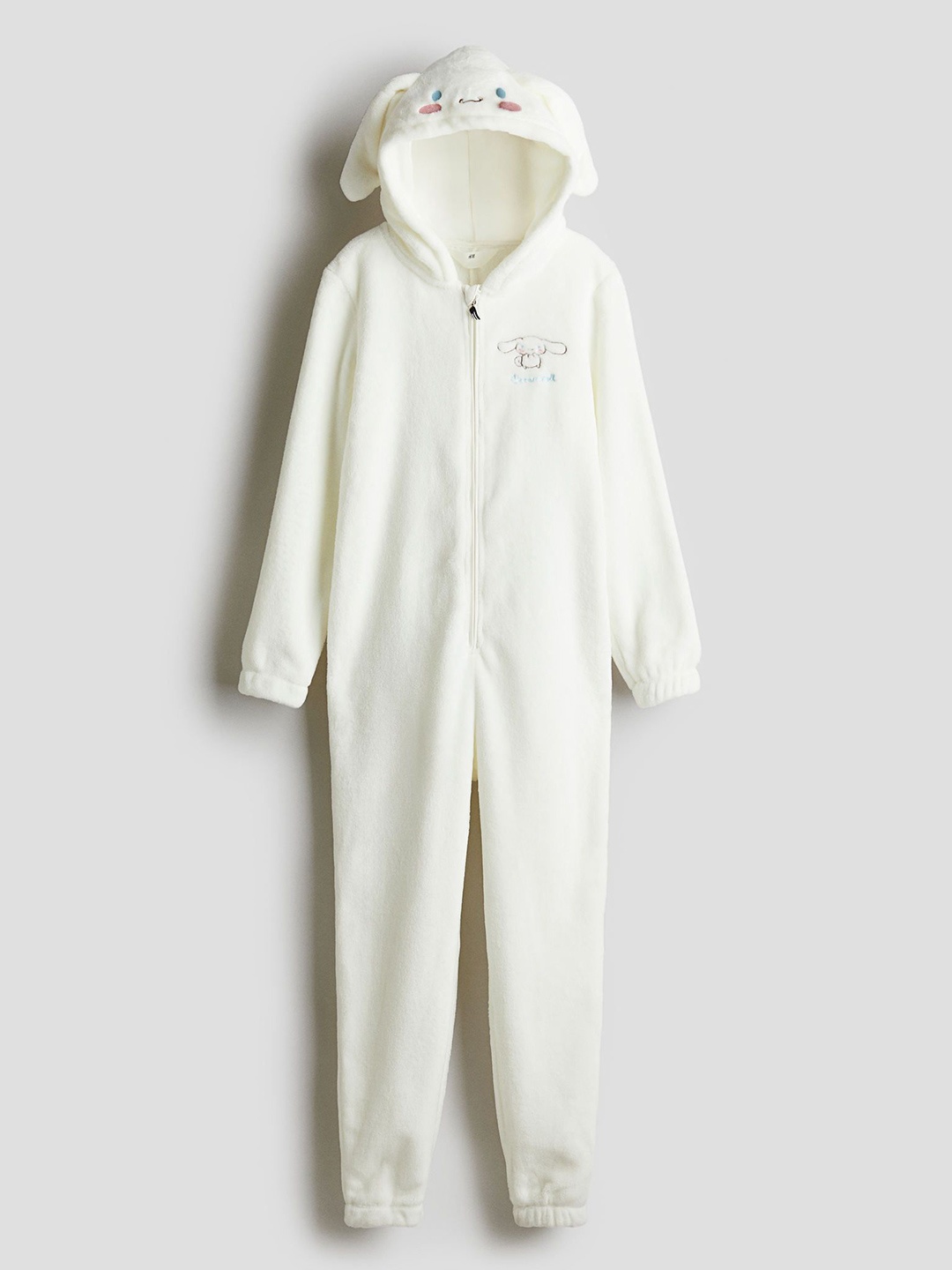 

H&M Girls Embroidery-Detail Pile Jumpsuit, White