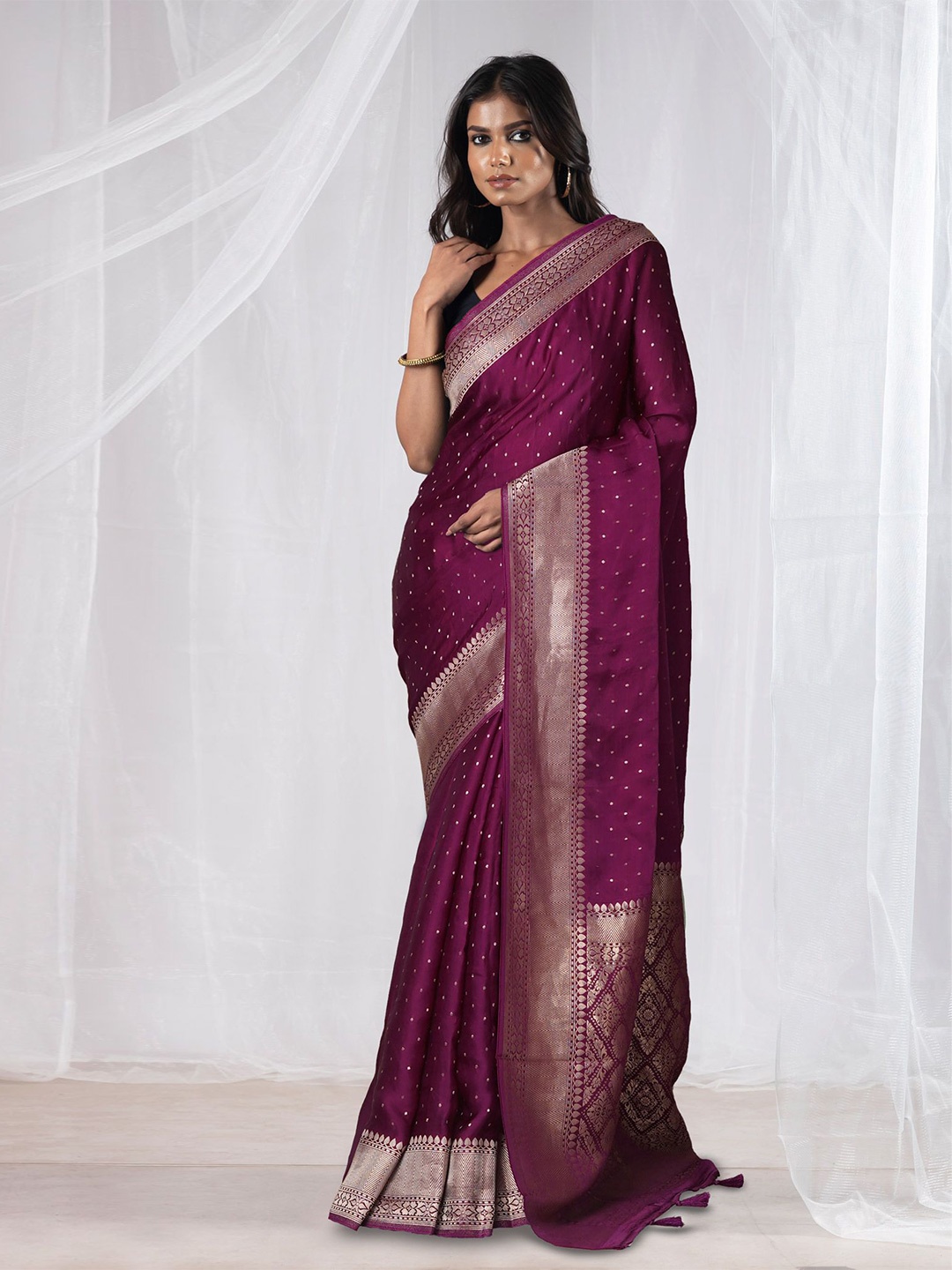 

Unnati Silks Woven Design Zari Pure Silk Banarasi Saree, Purple
