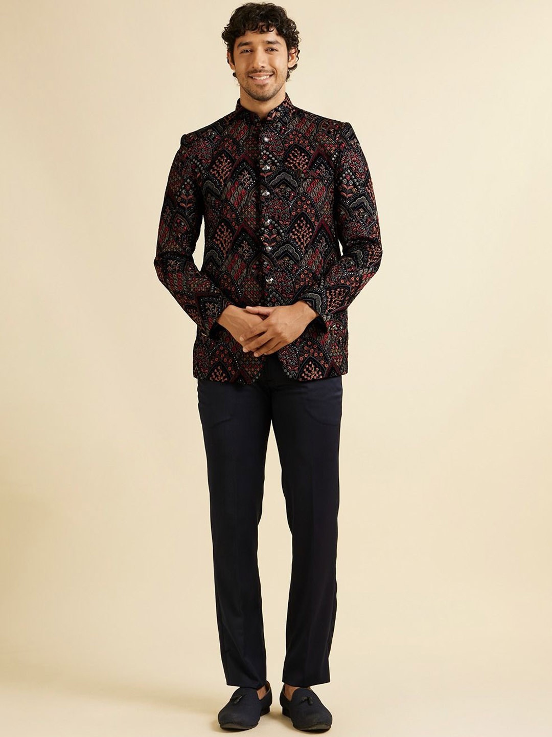 

Manyavar Tailored-Fit Single-Breasted Two-Piece Suit, Blue