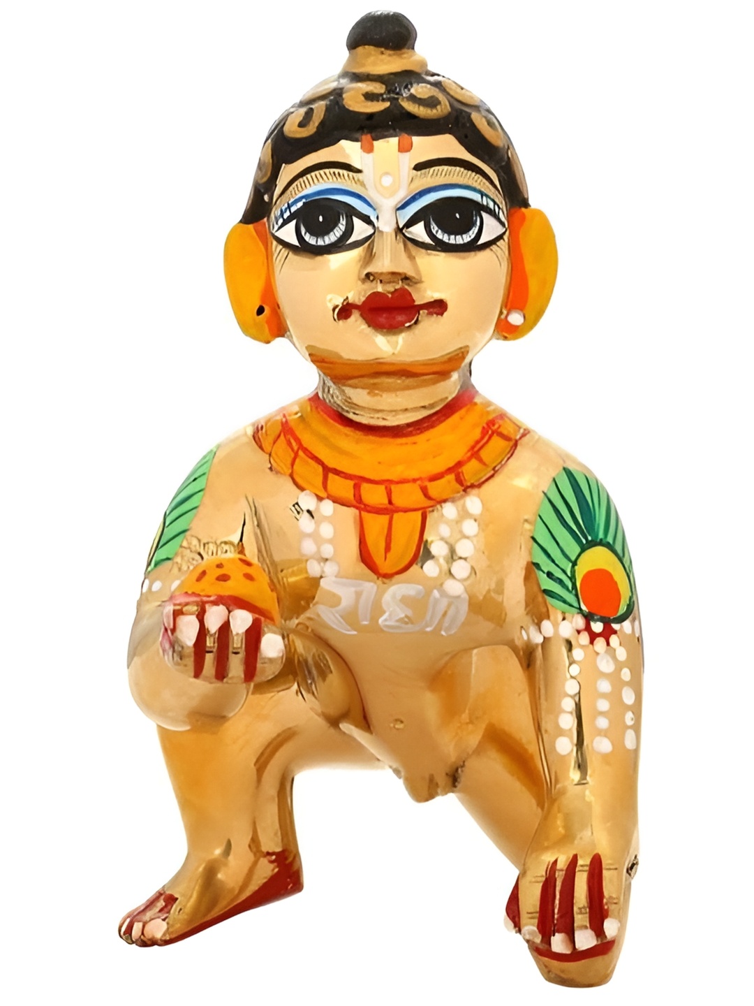 

krishnagallery1 Gold Toned & Orange Laddu Gopal Murti Marble Showpiece