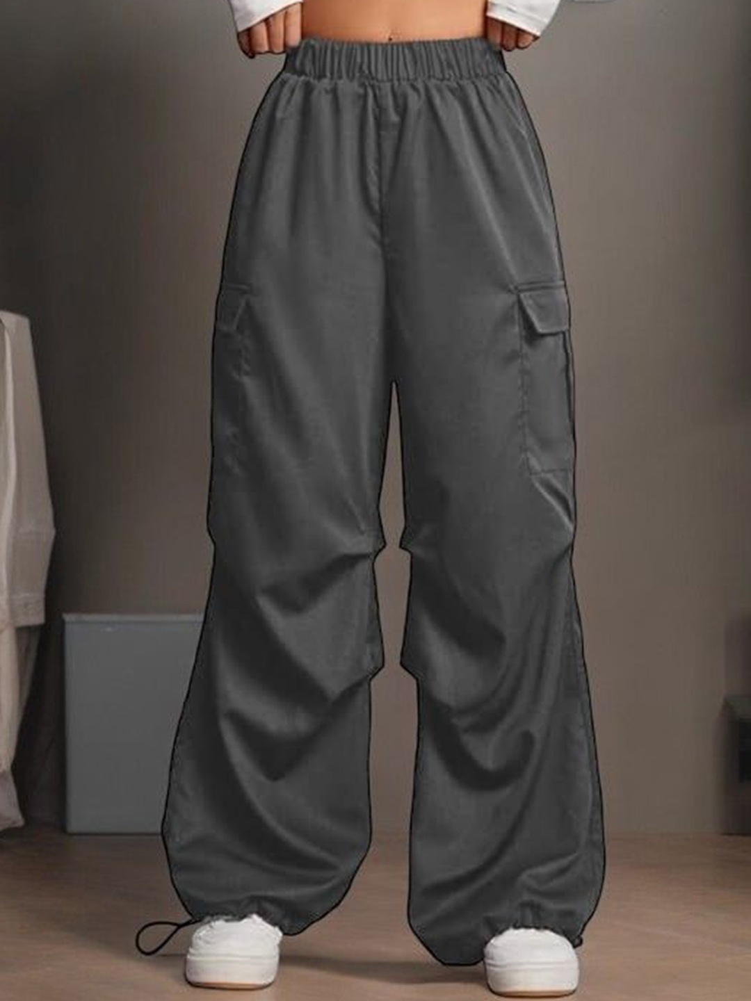 

SAAHASAM Women Striped Relaxed Loose Fit Trousers, Grey