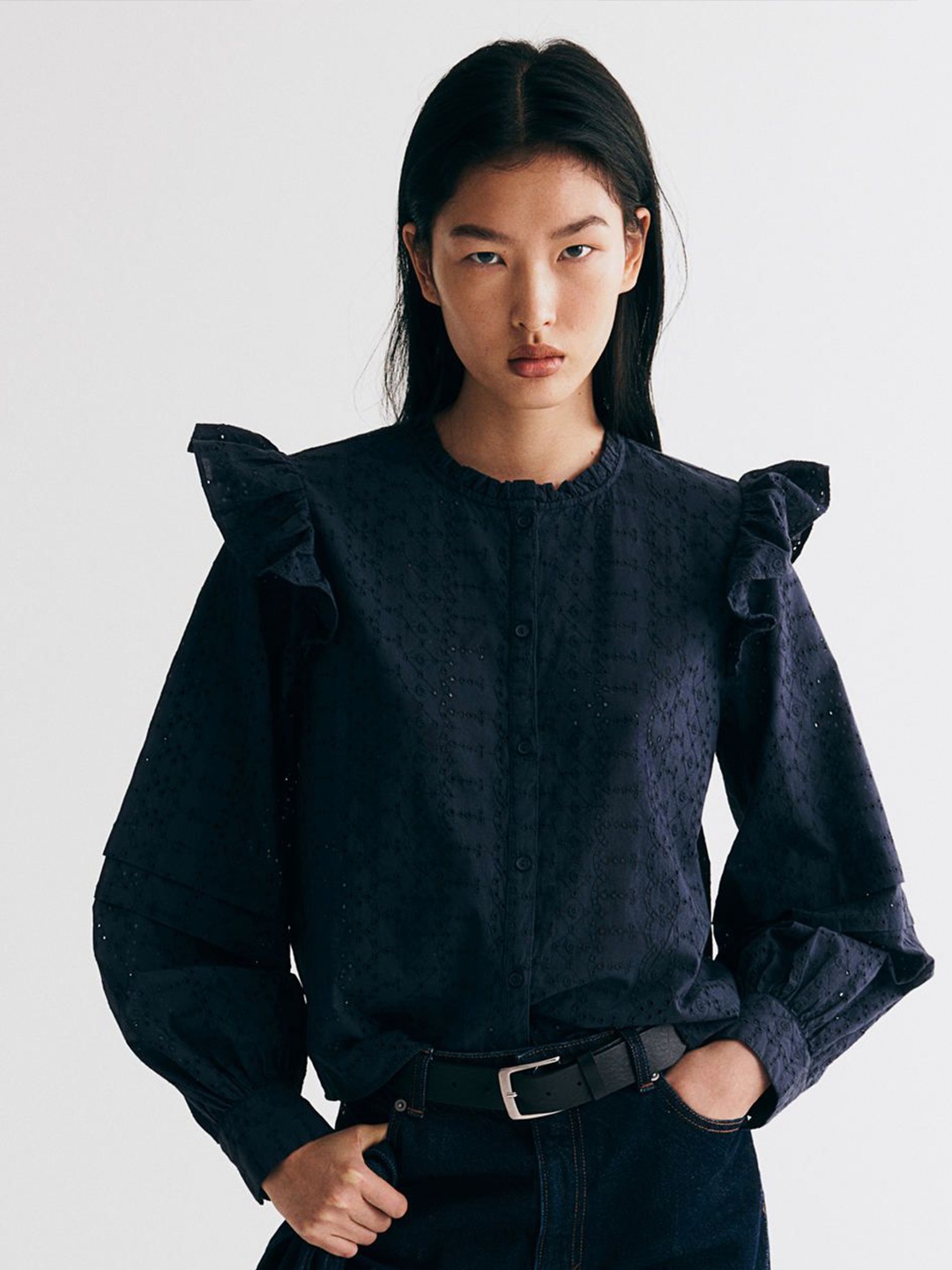 

H&M Broderie Anglaise Blouse, Blue