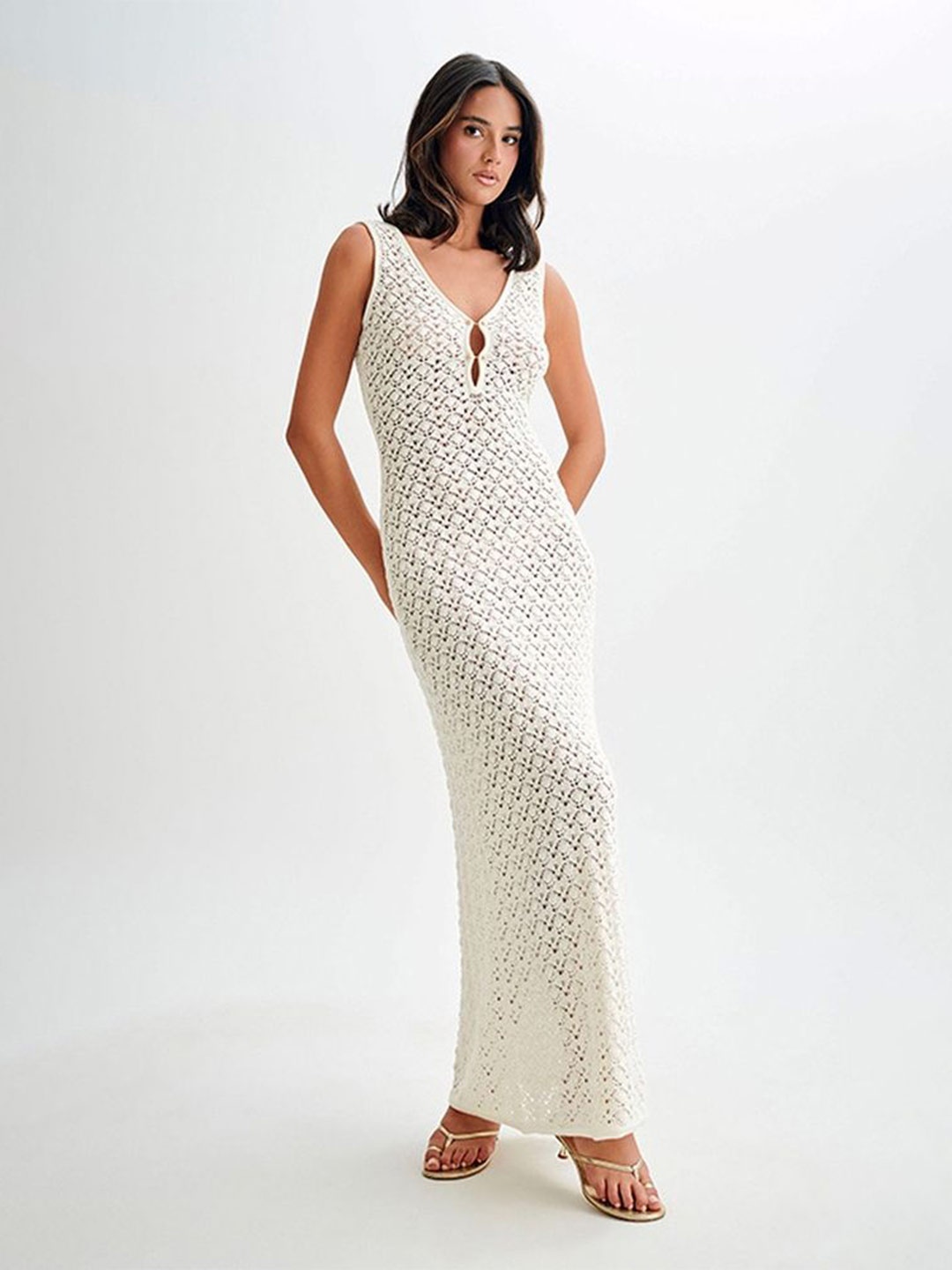 

LULU & SKY Polka Dot Print Maxi Dress, White
