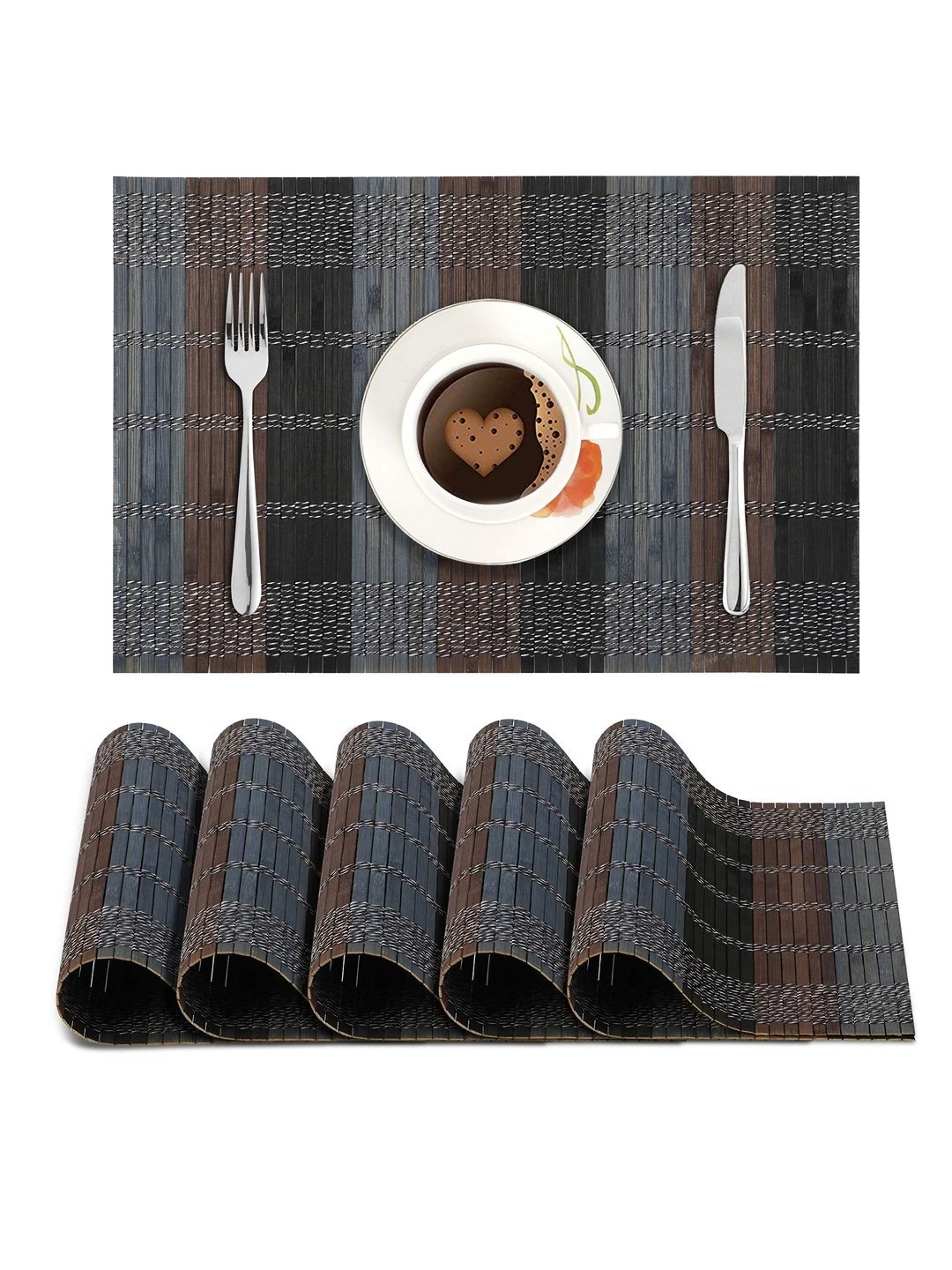 

HOKIPO Set Of 6 Multicolor Textured Table Placemats, Brown