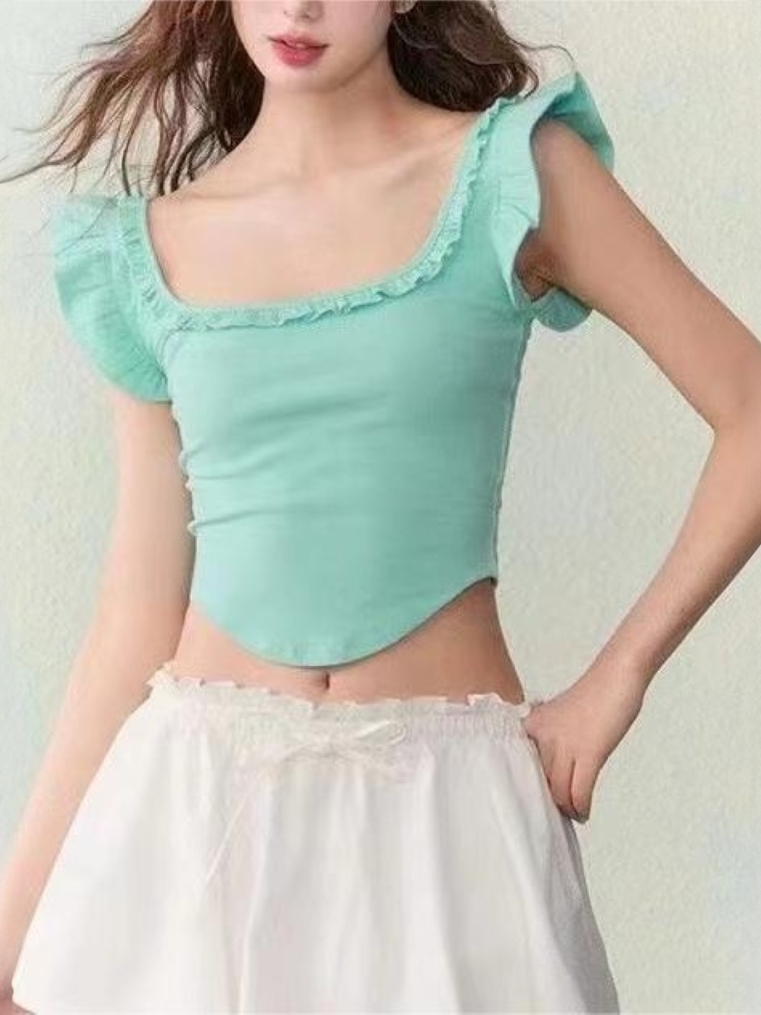 

KPOP Square Neck Crop Top, Blue