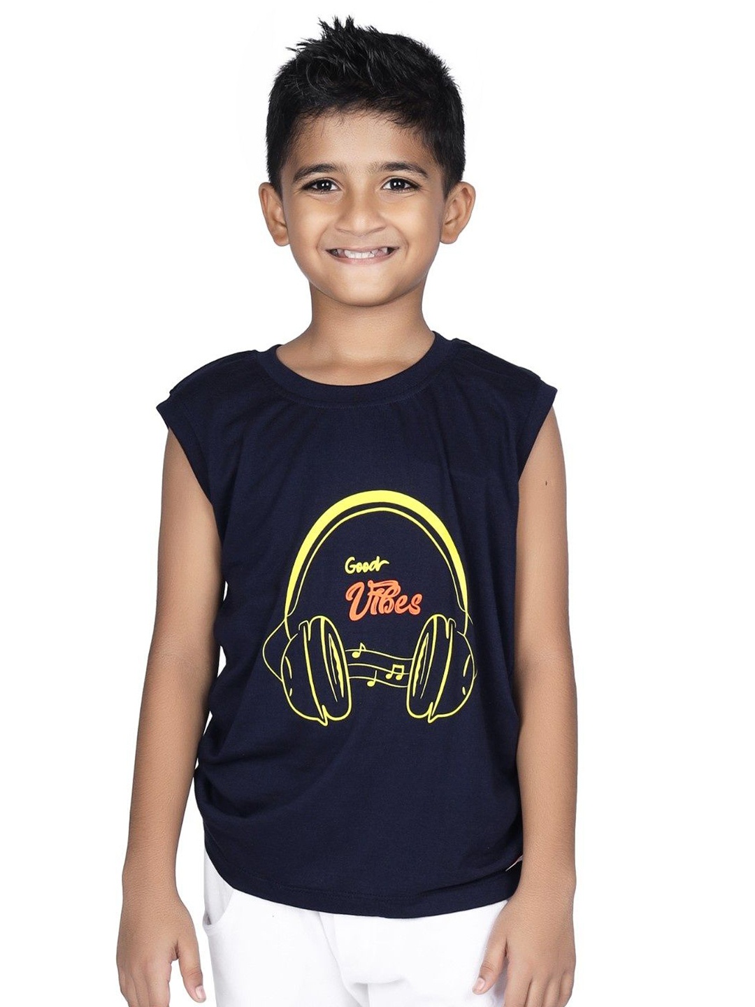 

CRAZYPENGUIN ELITE Boys Graphic Printed Round Neck Cotton T-shirt, Navy blue