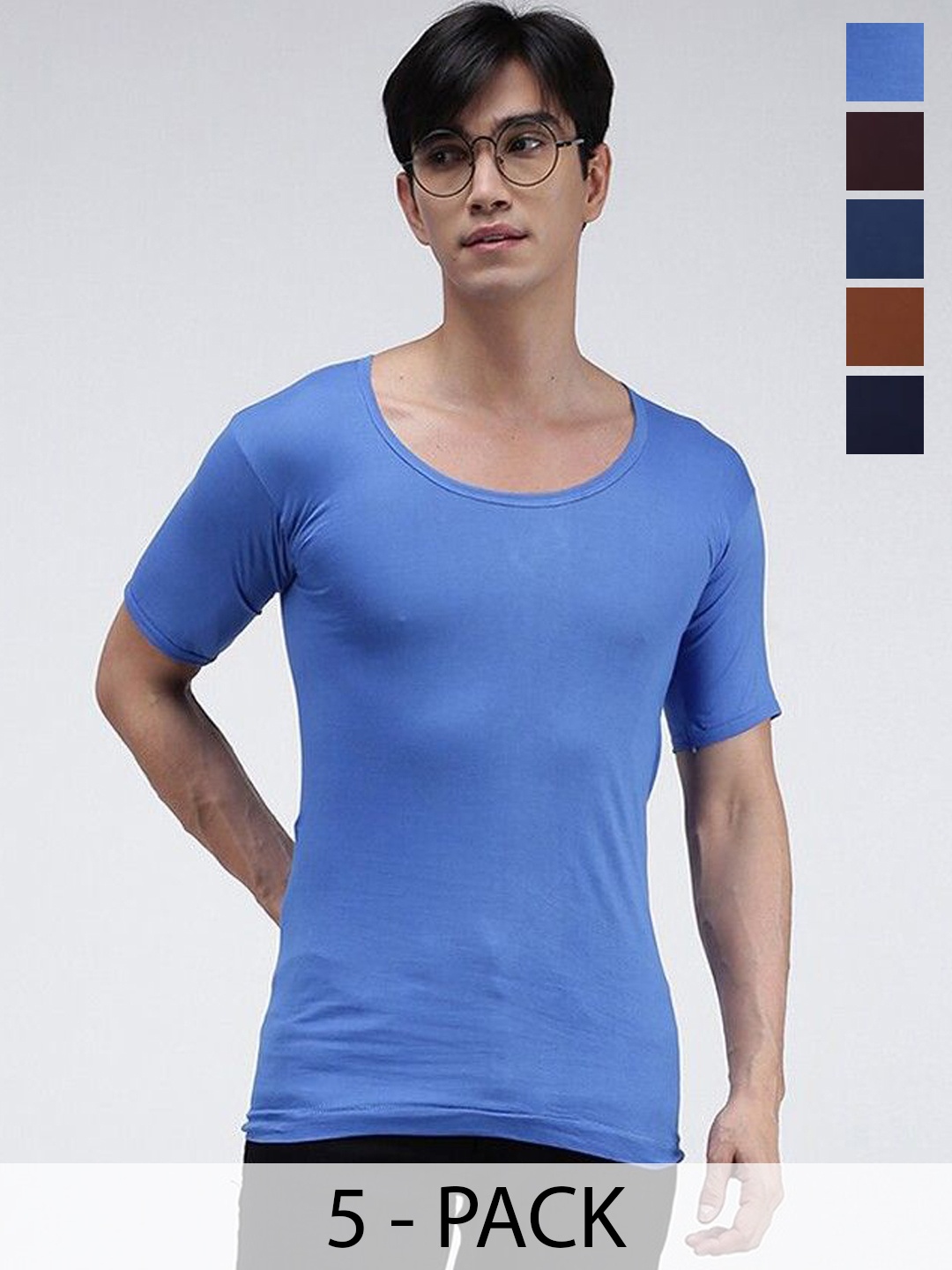 

AMUL COMFY Pack Of 5 Pure Cotton Basic Vests Comfy-Color-RNS-5-95, Blue