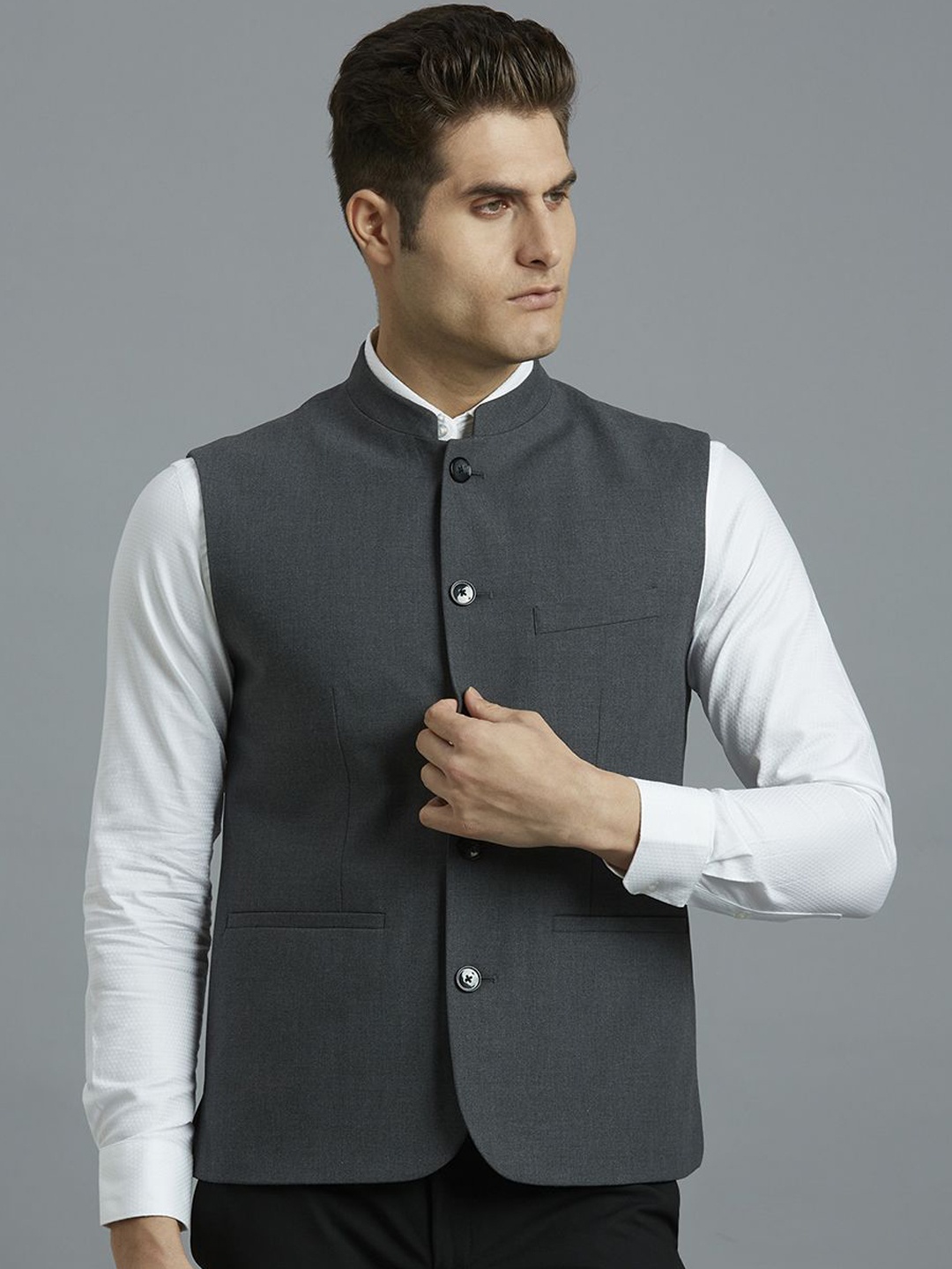 

Reid & Taylor Woven Nehru Jackets, Charcoal