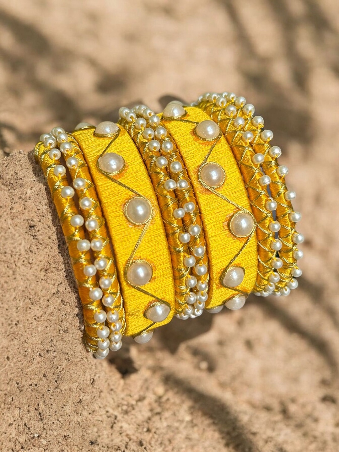 

JEWELWATI Set Of 8 Beaded Thread Bangles, Gold