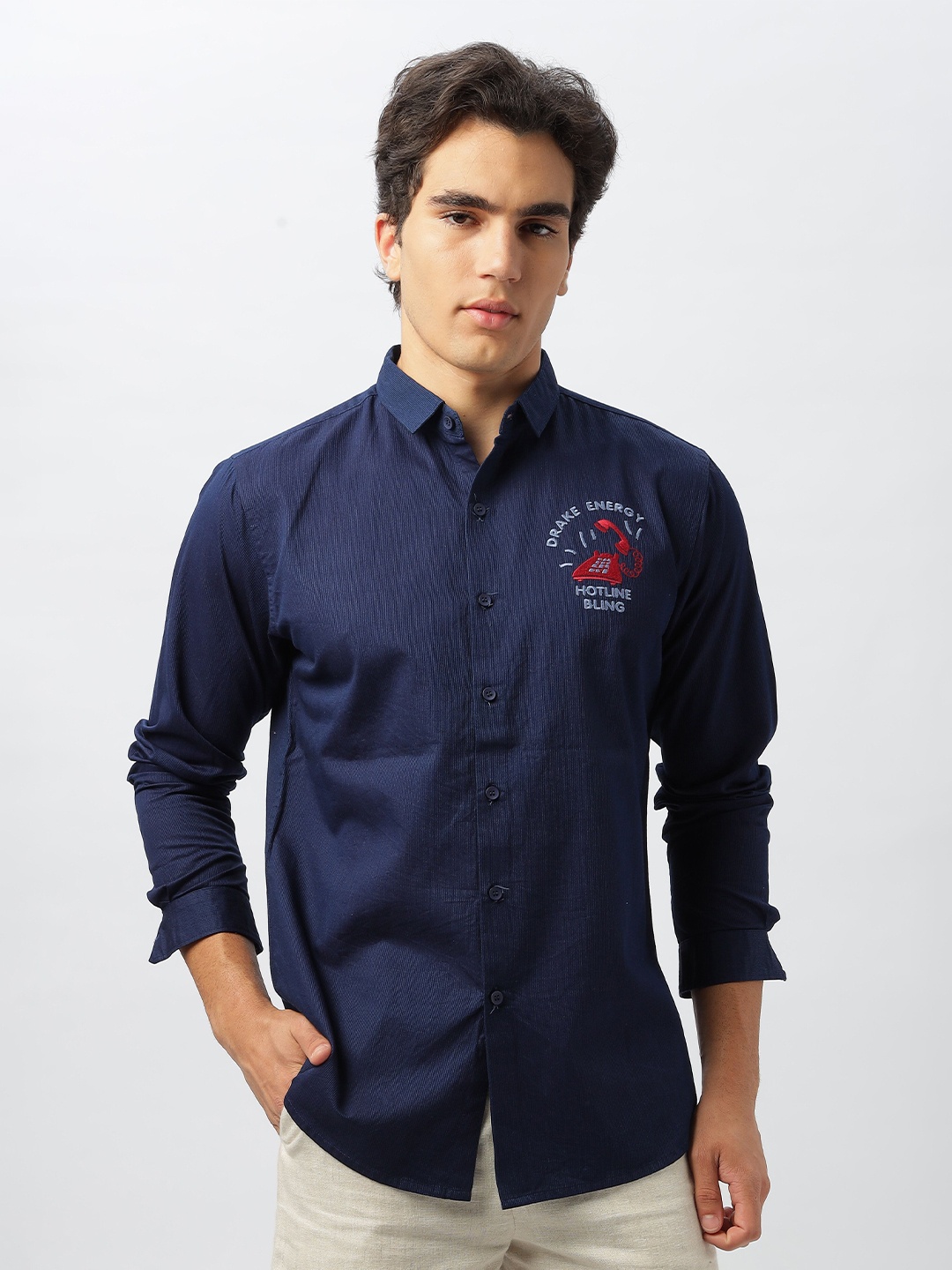 

HAMPTONS Men Opaque Graphic Printed Pure Cotton Casual Shirt, Blue