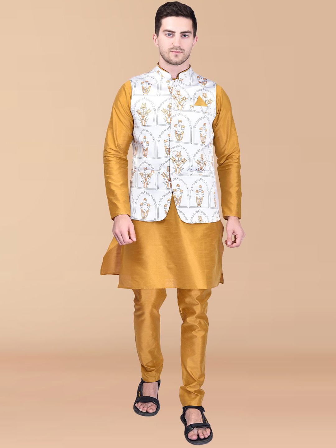 

PRINTINDIA Men Regular Pure Silk Kurta with Trousers, Gold