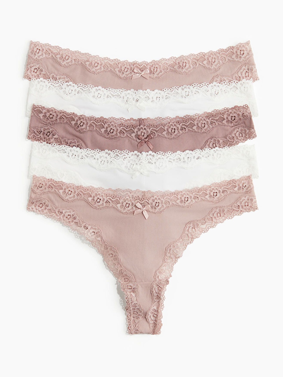 

H&M 5-Pack Microfibre and Lace Brazilian Briefs, Pink