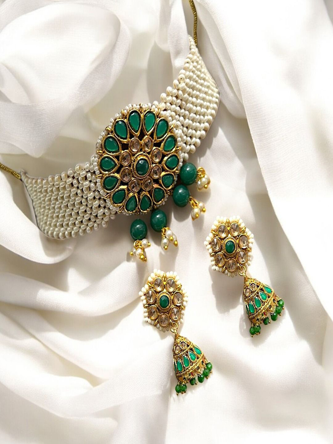 

AccessHer Stone-Studded Jewellery Set, Gold
