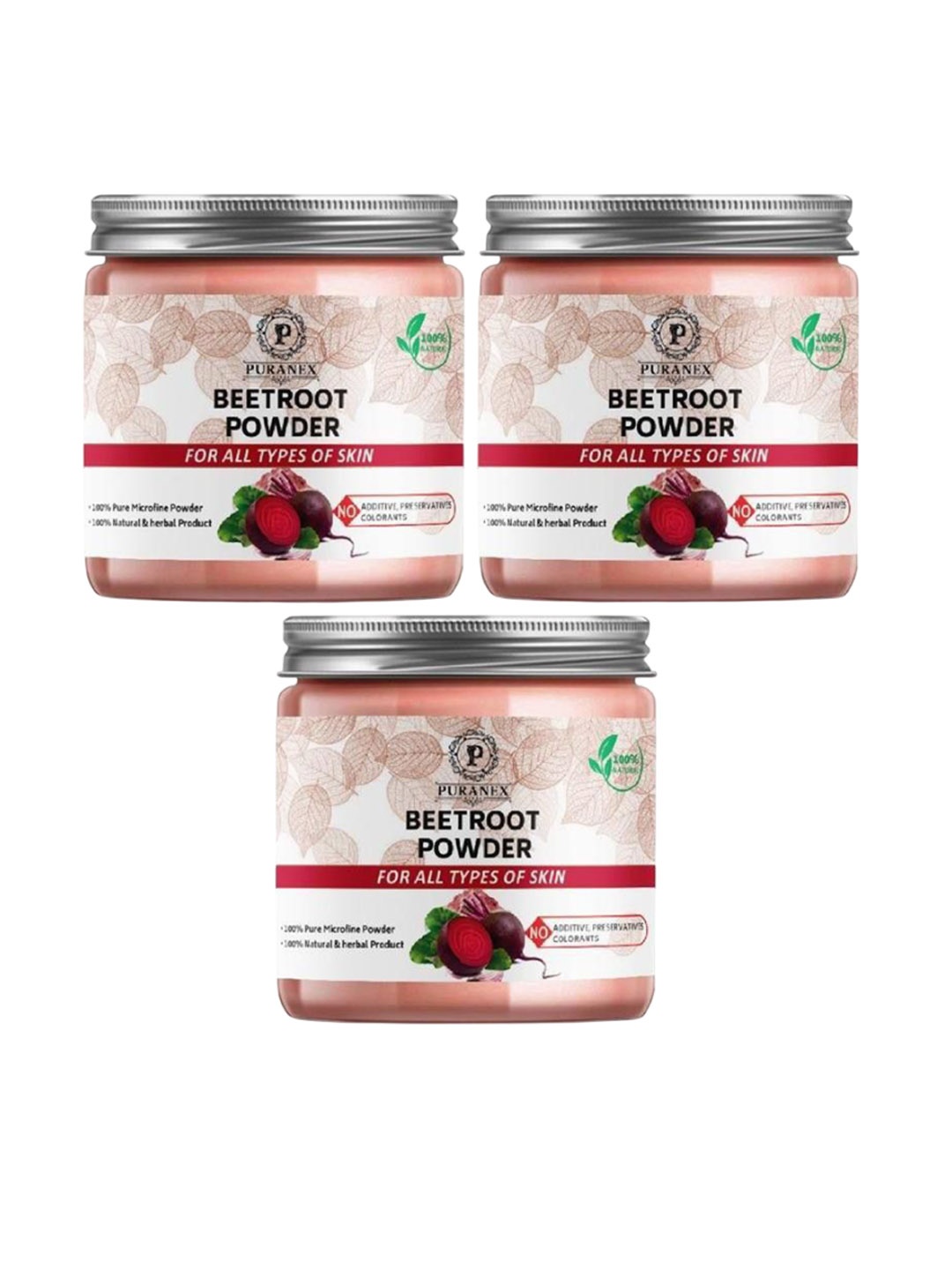 

Puranex Set Of 3 100% Natural Beetroot Powder Face Mask - 100 g Each, White