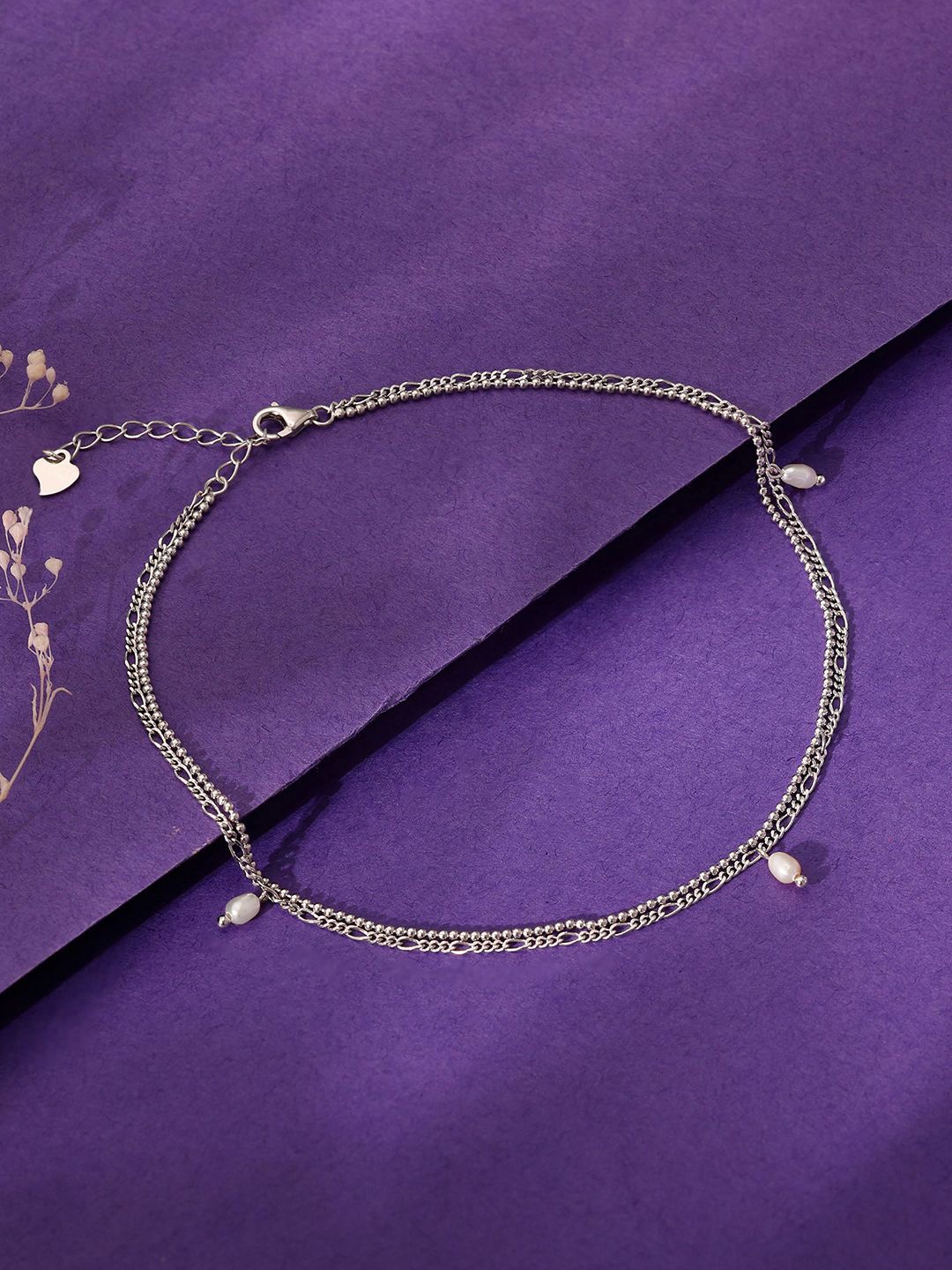 

GIVA 925 Sterling Silver Rhodium-Plated Beaded Anklet