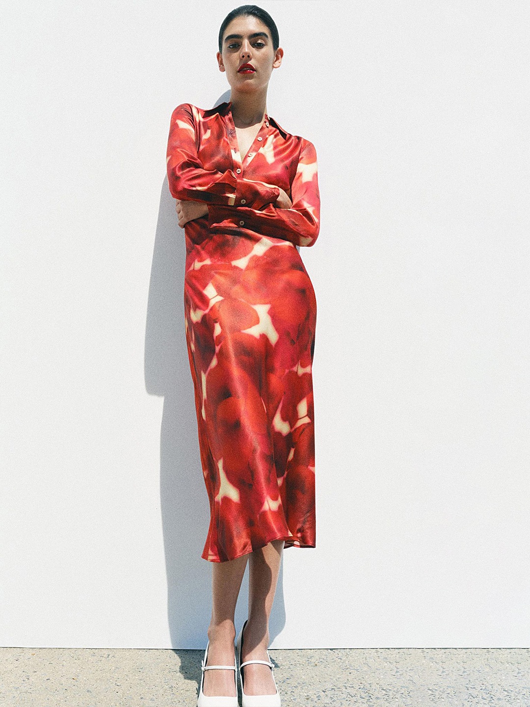

LULU & SKY Print Cowl Neck Sheath Midi Dress, Red