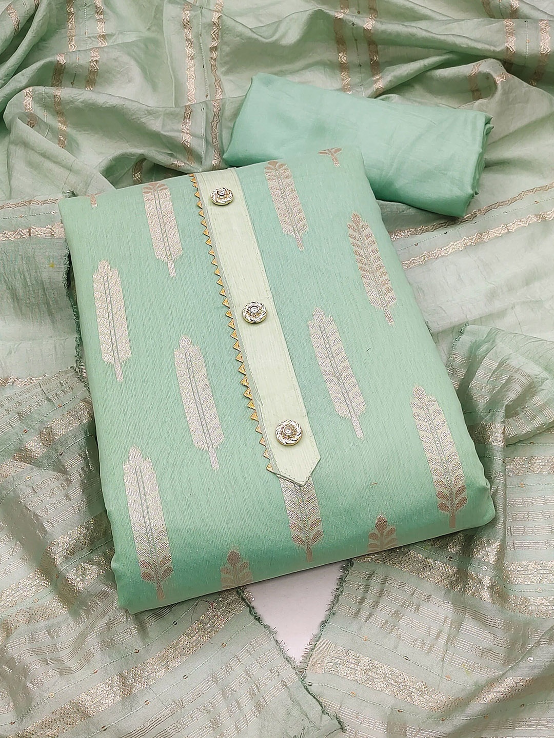 

Maroosh Embellished Unstitched Dress Material, Green