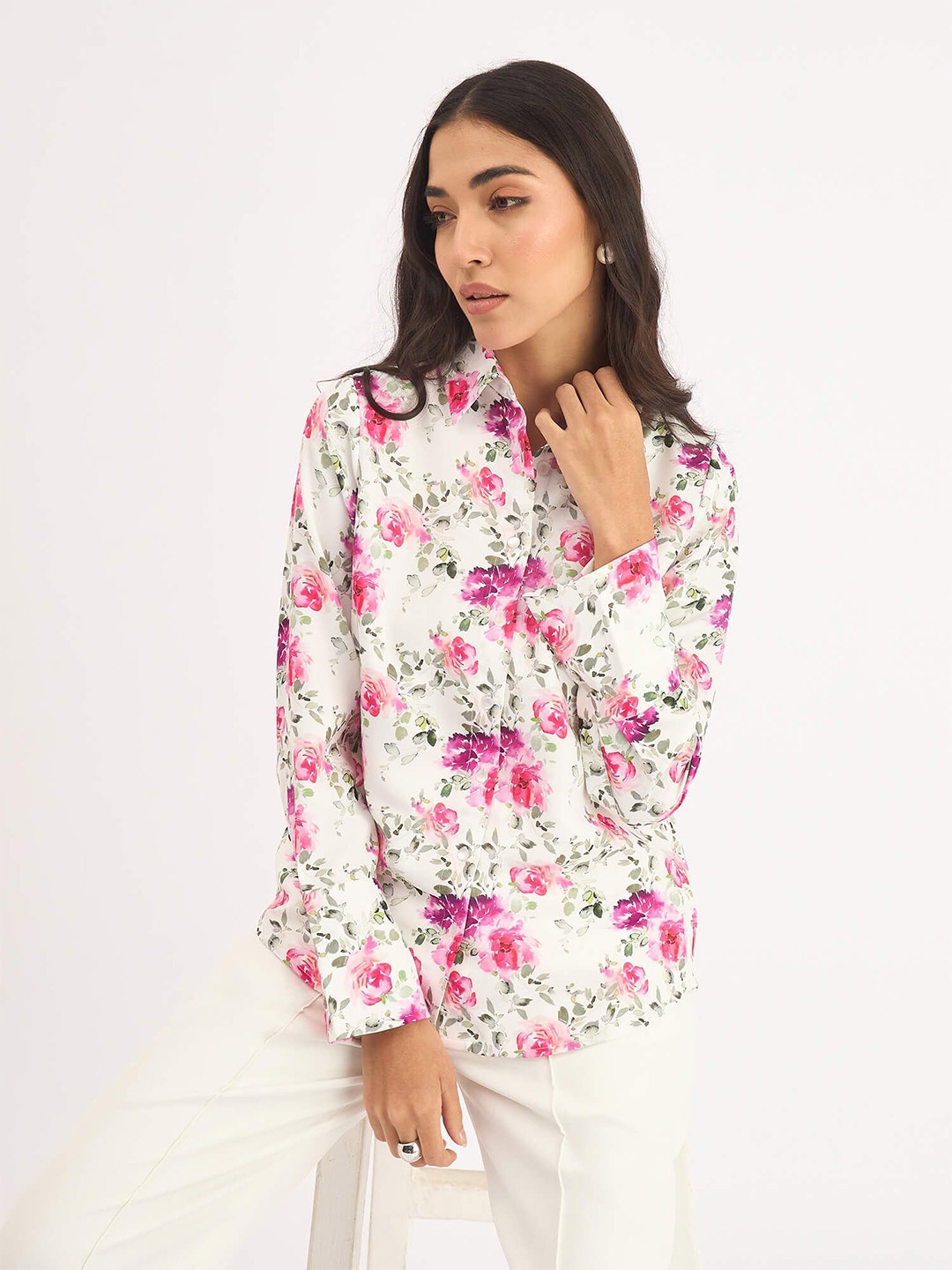 

SALT ATTIRE Women Floral Printed Opaque Formal Shirt, White