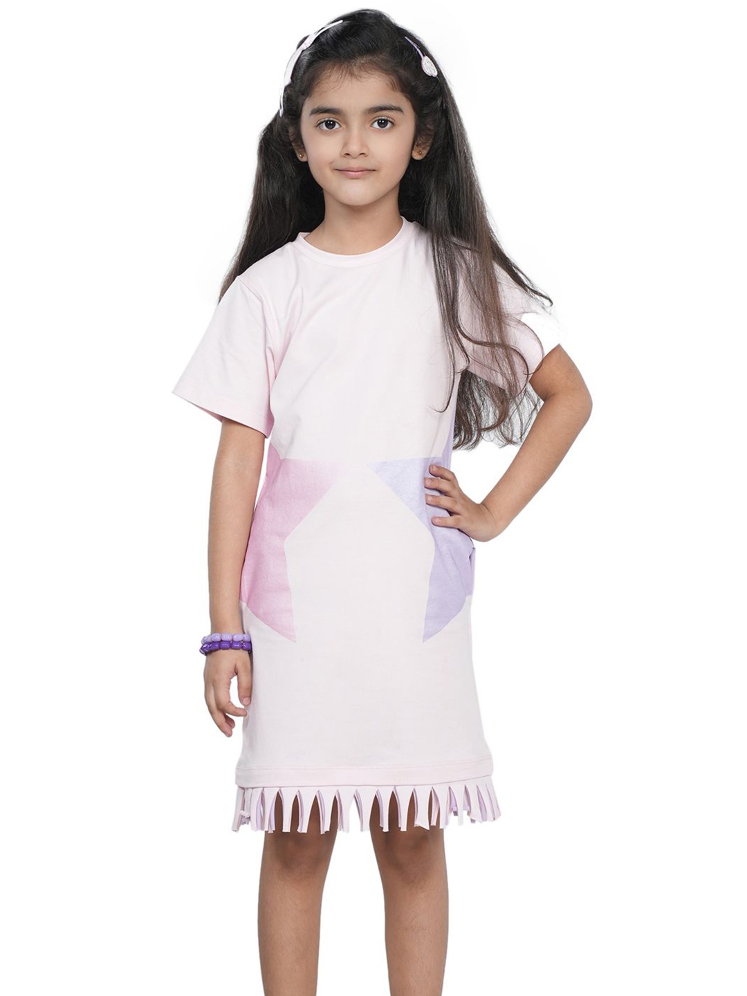 

PILOLO Girls Round Neck A-Line Cotton Dress, Pink