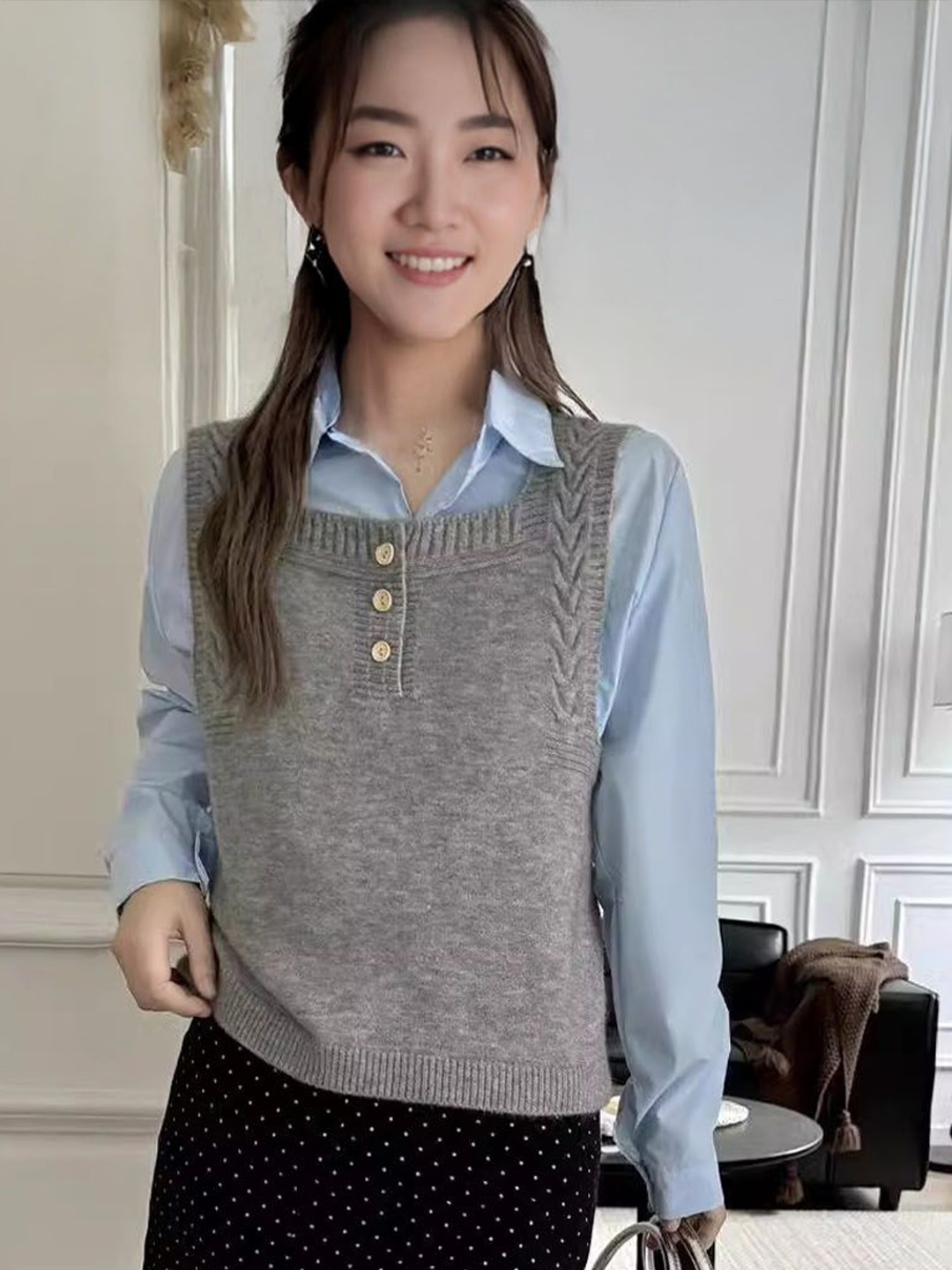 

StyleCast Women Cable Knit Sweater Vest, Grey