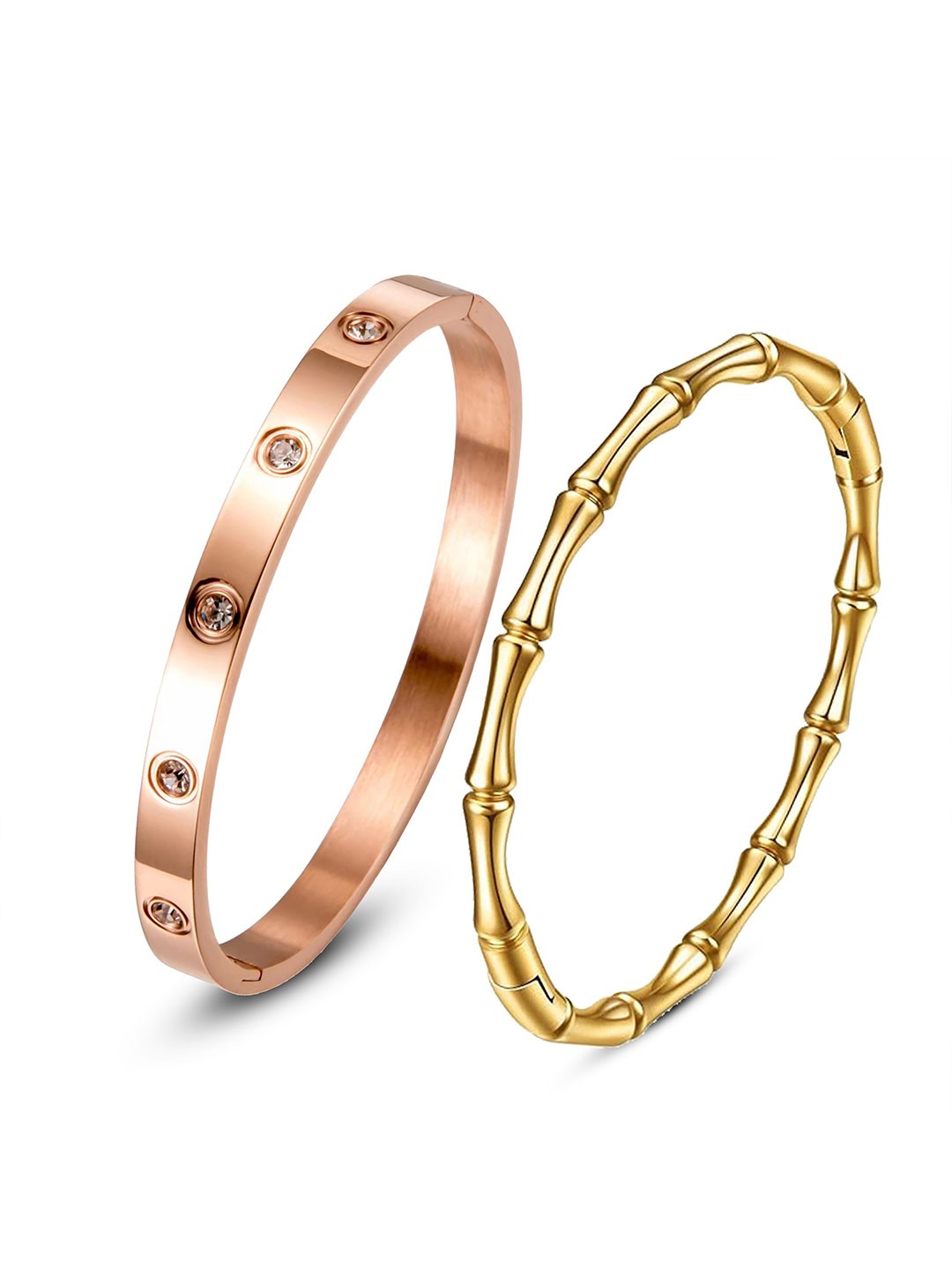 

DIVASTRI Women 2 American Diamond Antique Gold-Plated Kada Bracelet, Rose gold