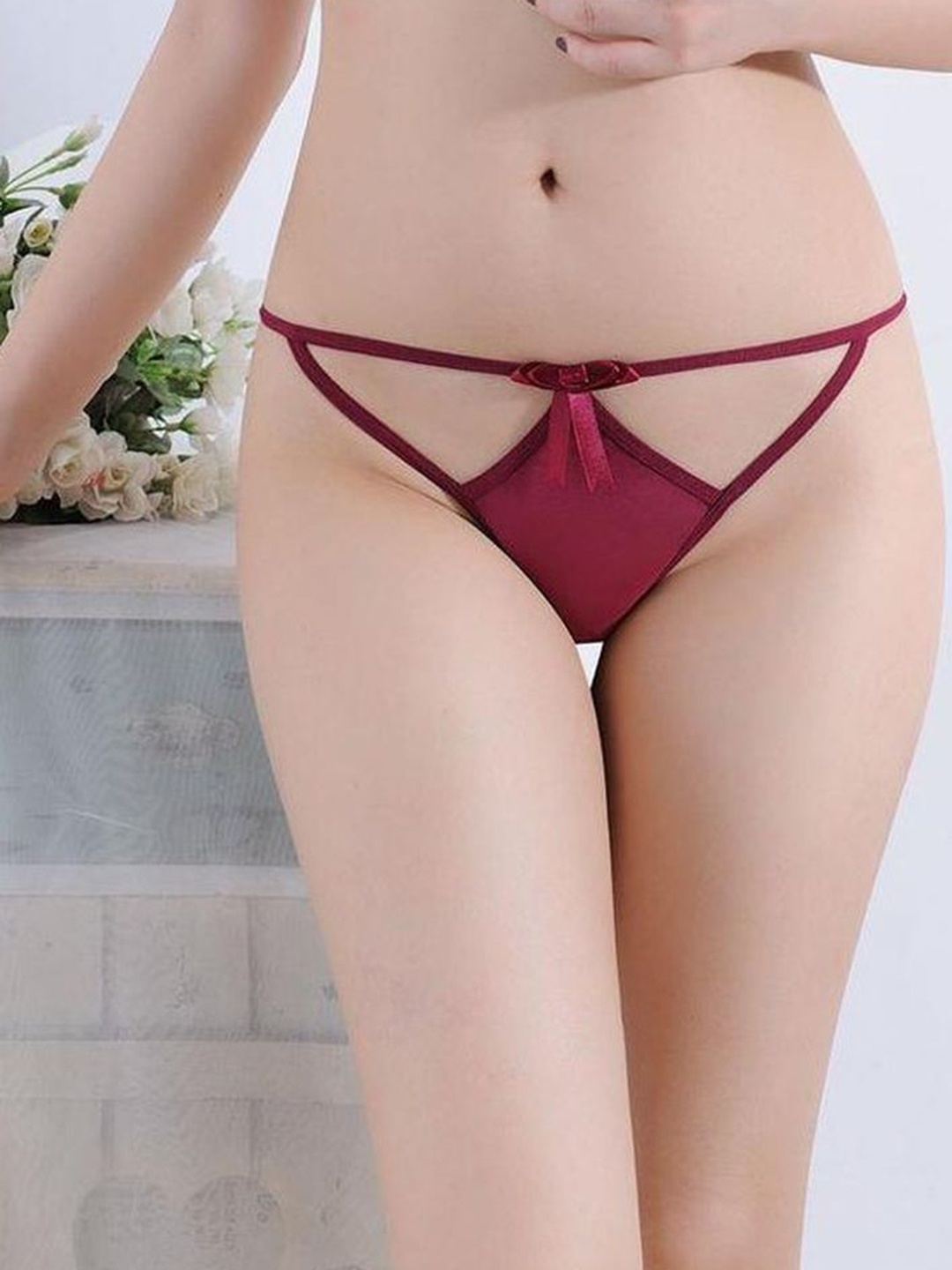 

LULU & SKY Women Low-Rise G-string Cage Thong Briefs, Burgundy