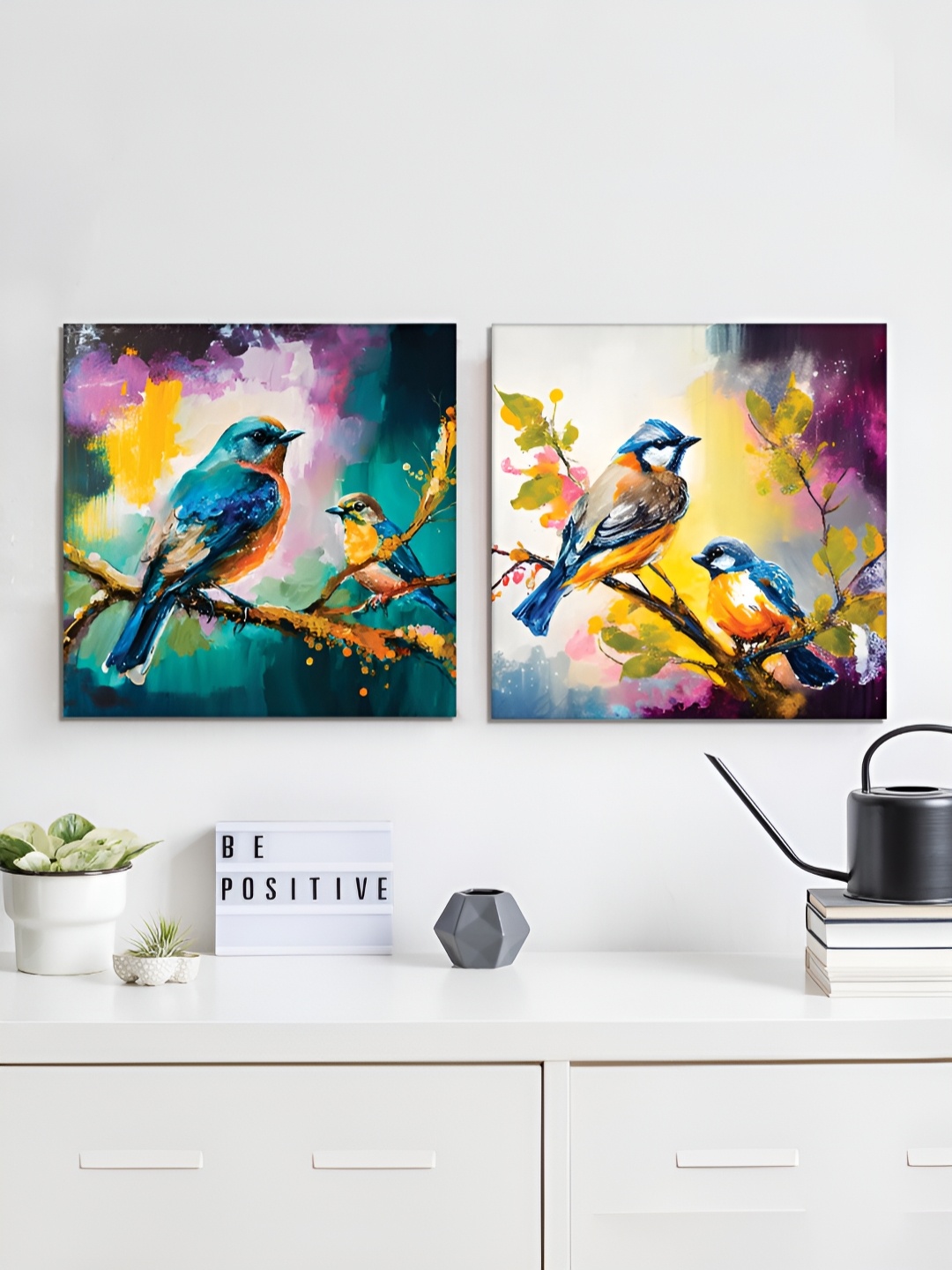 

RANDOM Green & Purple 2 Pieces Birds Canvas Wall Art