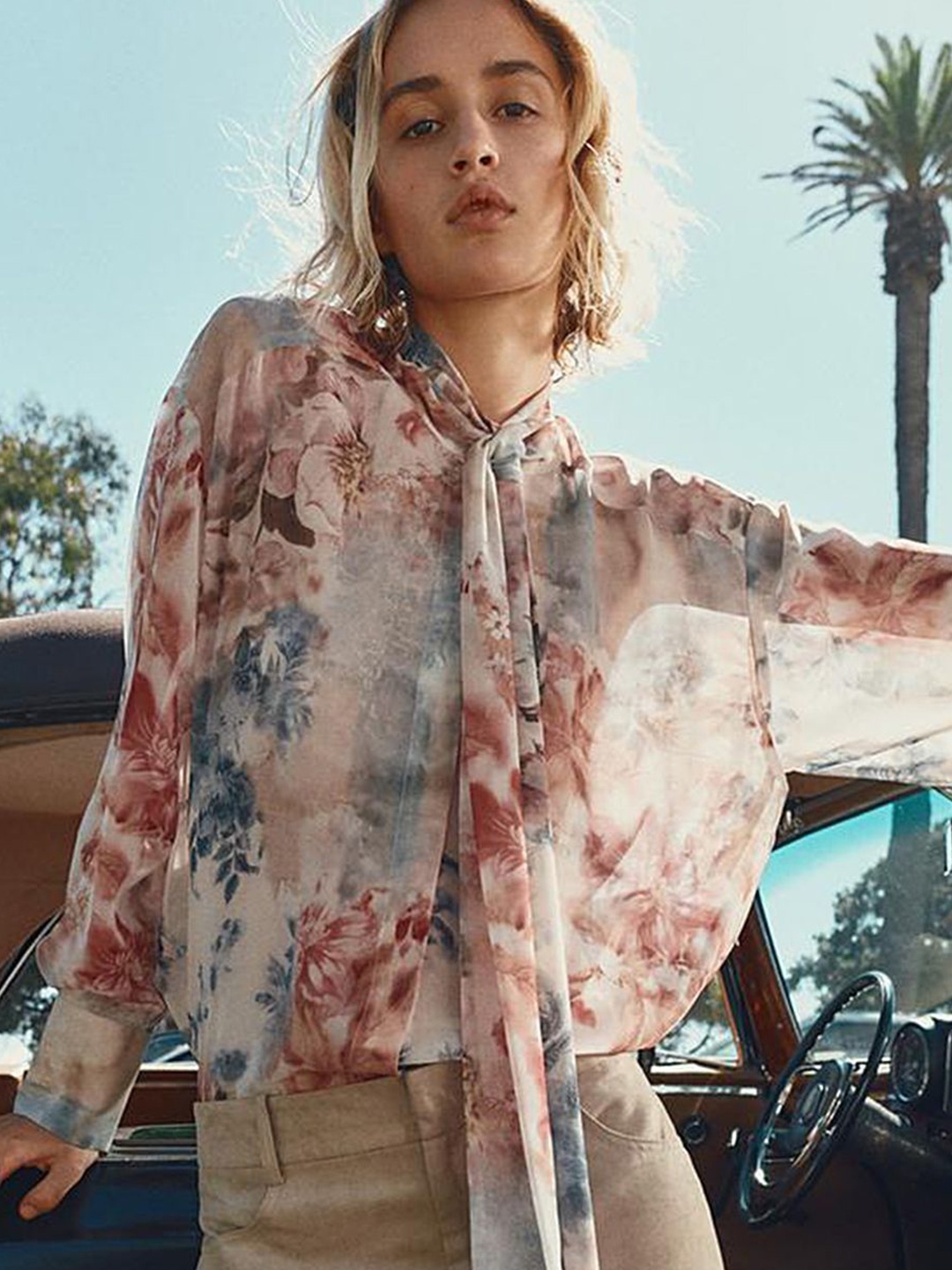 

LULU & SKY Floral Print Tie-Up Neck Bell Sleeve Top, Multi