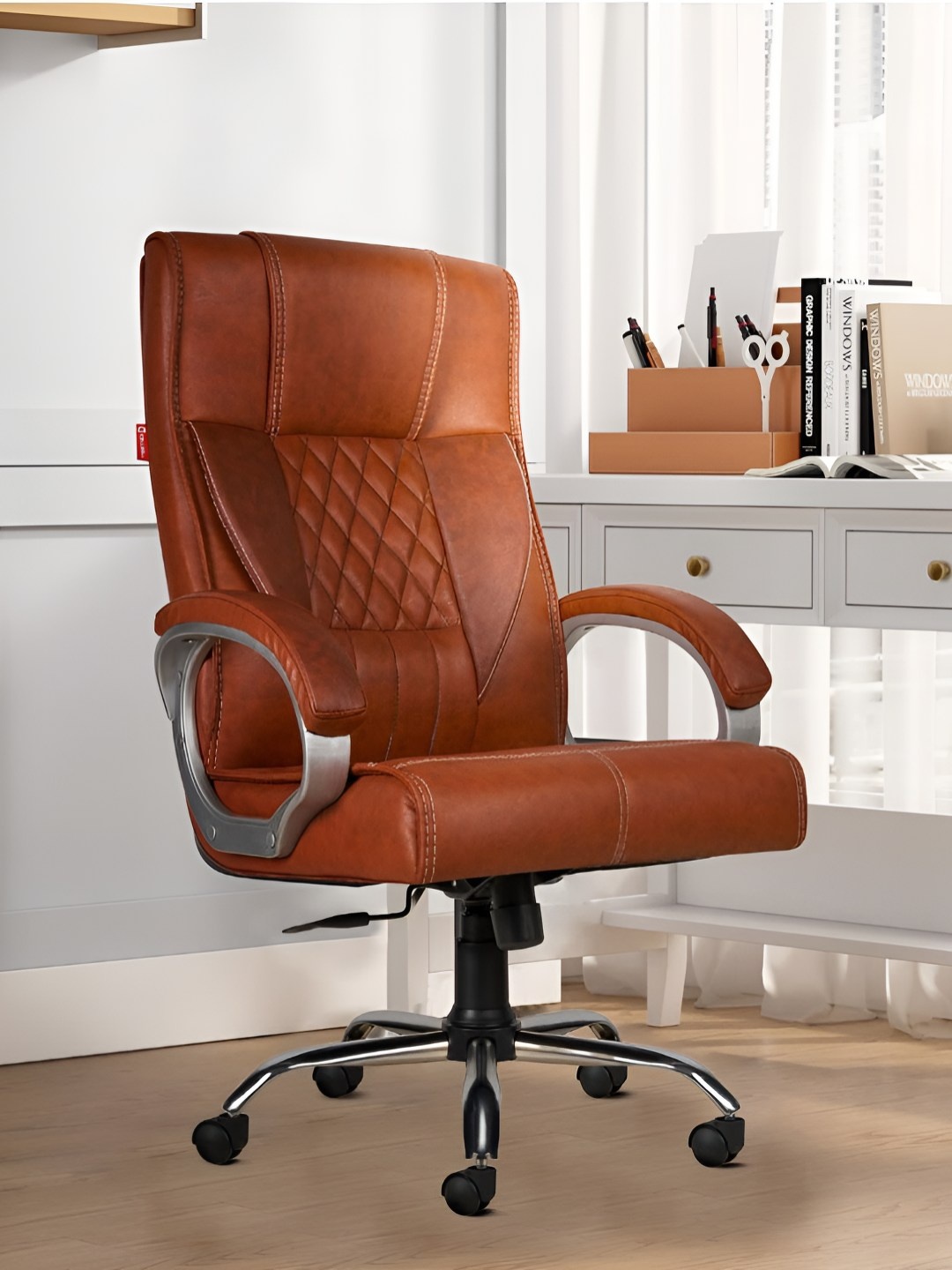 

CELLBELL Vega Ergonomic Brown High Back Boss Chair Leatherette Office Arm Chair