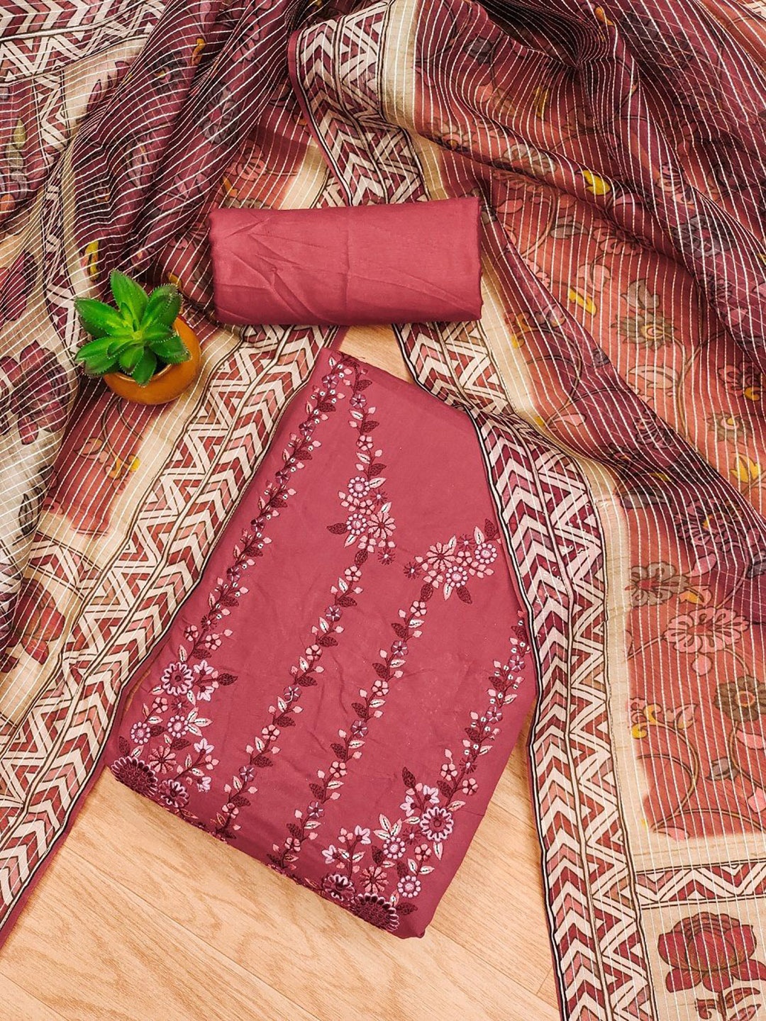 

APNISHA Embroidered Pure Silk Unstitched Dress Material, Peach