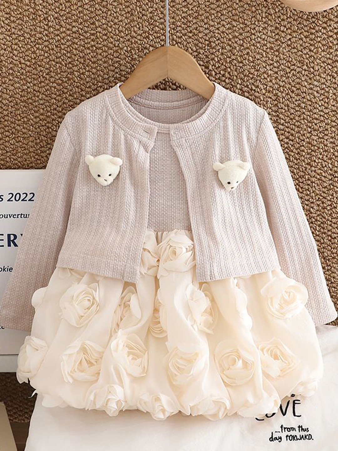 

YK Girls Round Neck Cotton A-Line Dress, Cream