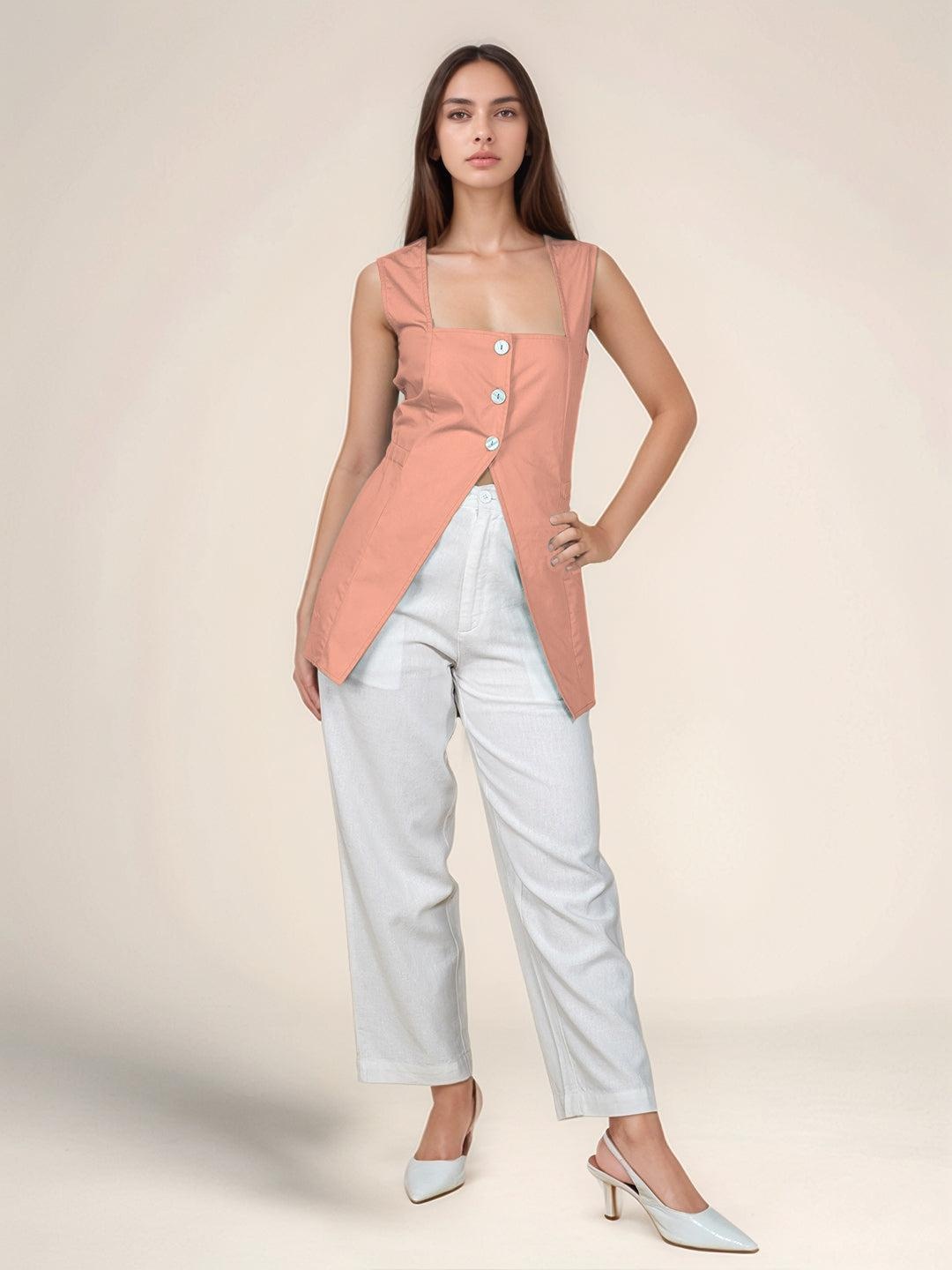 

Zink London Square Neck Cotton Longline Top, Peach