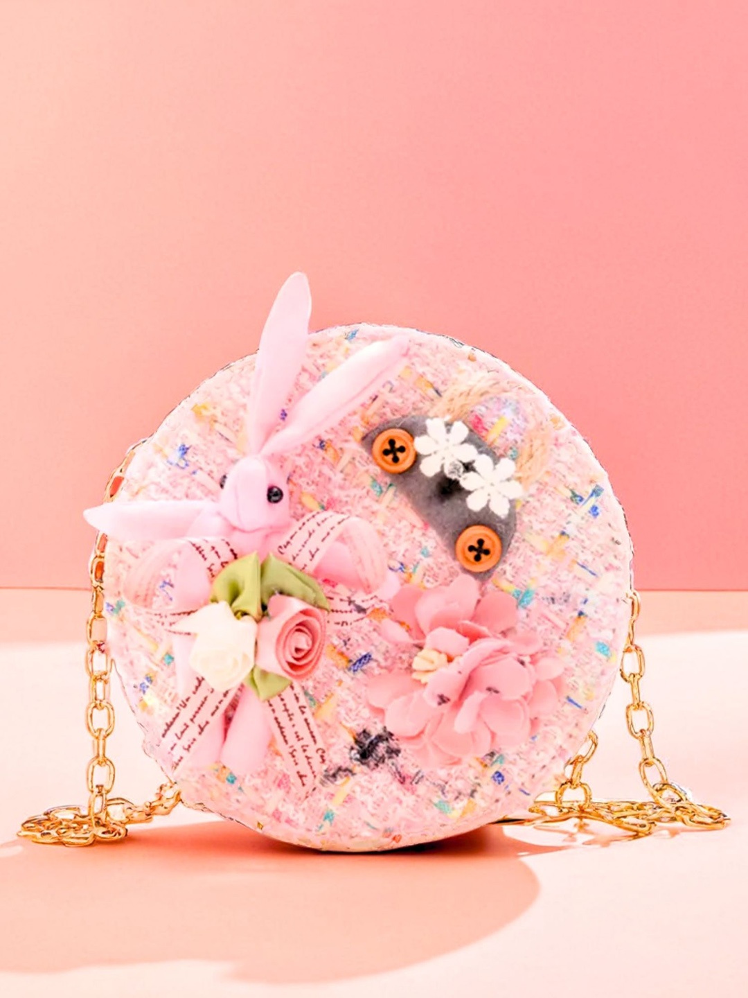 

Tinker Squad Girls Floral Embellished Small Cute Sling Bag Shoulder Handbag, Pink