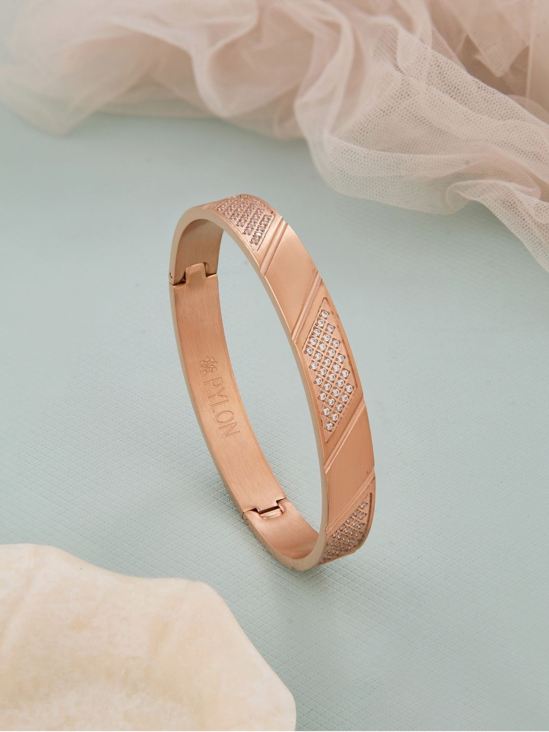 

PYLON Men American Diamond Kada Bracelet, Rose gold